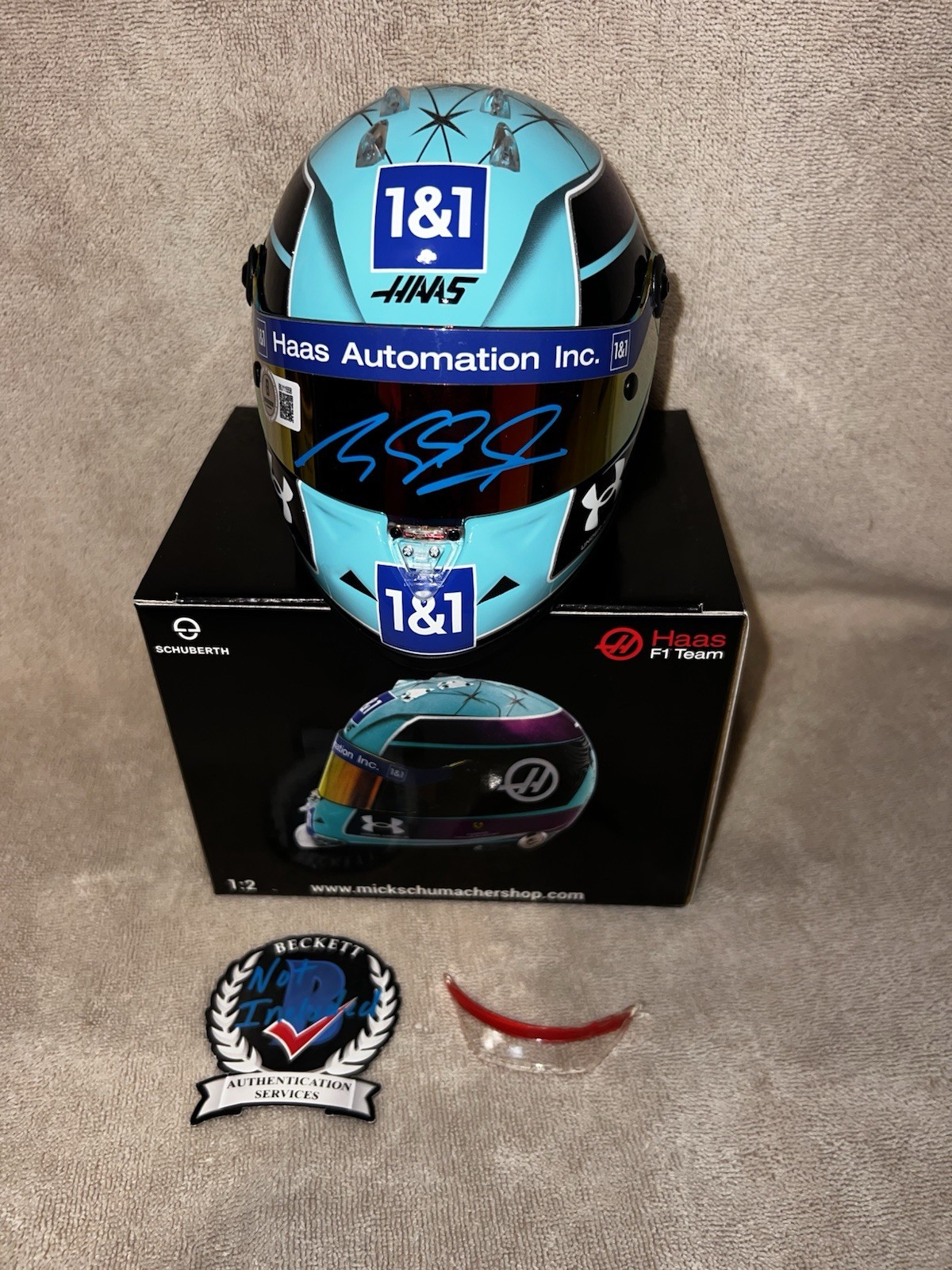 Mick Schumacher Signed Official 1:2 Mini Helmet 2022 Miami GP Haas Beckett