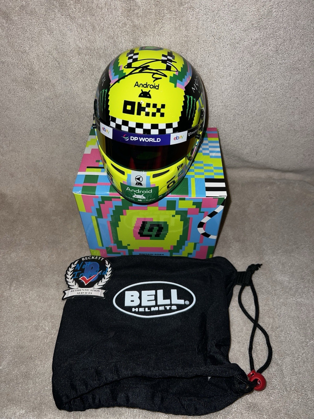 Lando Norris Signed Official 1:2 Mini Helmet Britain 2024 McLaren Beckett
