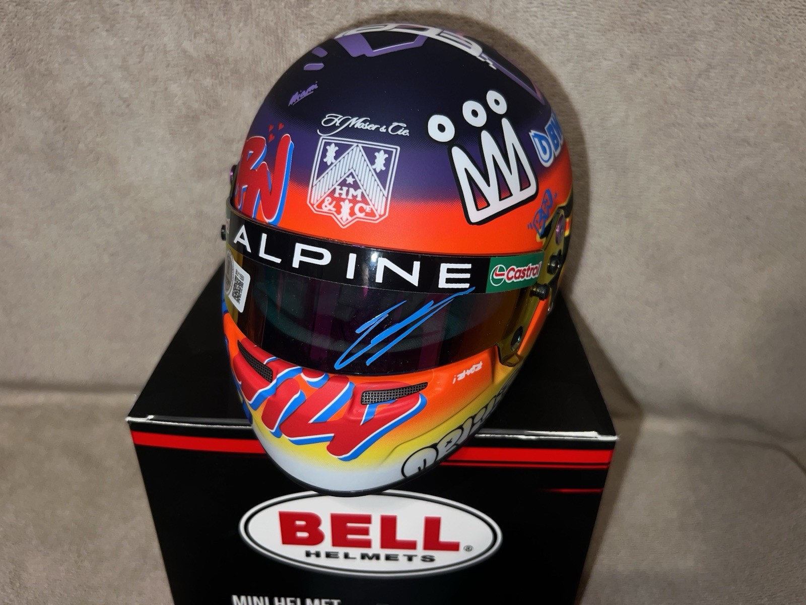 Esteban Ocon Signed Official 1:2 Mini Helmet 2024 Miami GP Haas Beckett