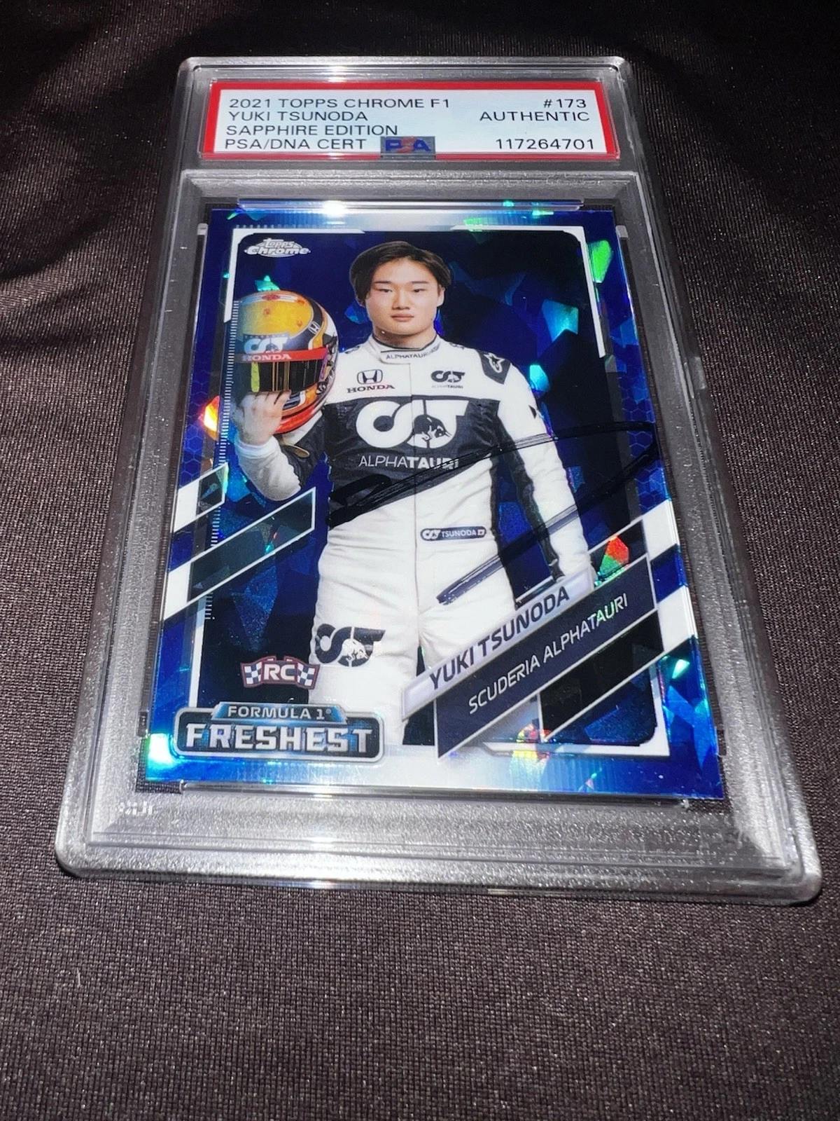 Yuki Tsunoda Signed 2021 Topps Chrome Sapphire F1 Card #173 RC PSA/DNA