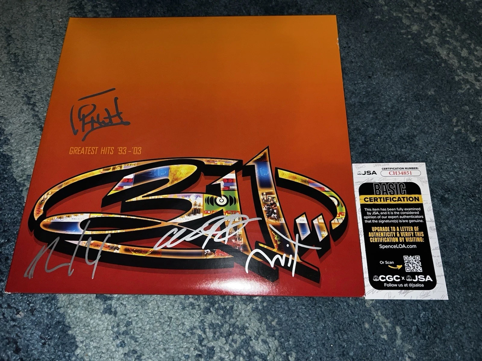 311 Band Signed Greatest Hits Vinyl Nick Hexum, Chad Sexton, Tim Mahoney JSA