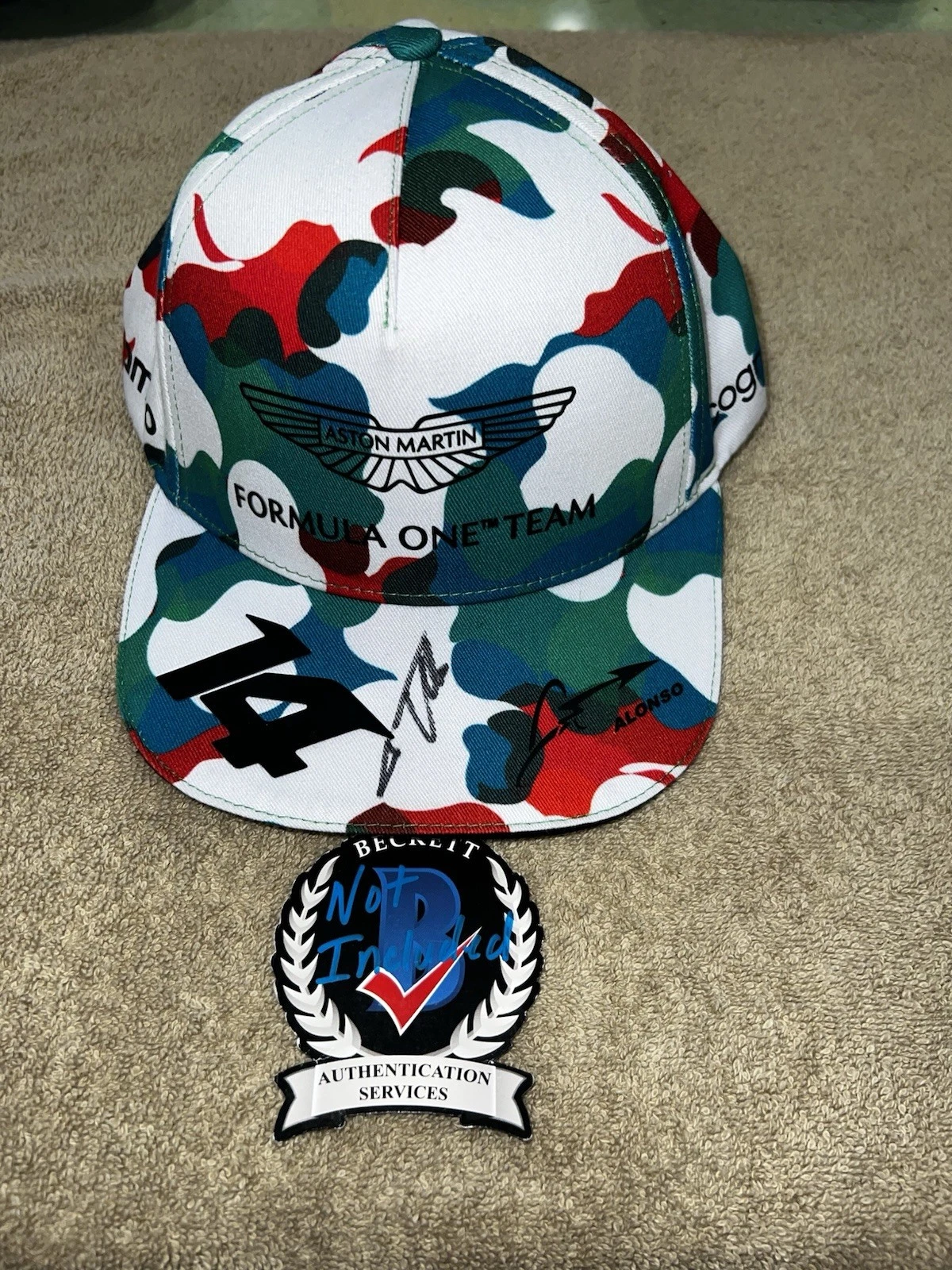 Fernando Alonso Signed Official Aston Martin #14 Hat F1 2x World Champ Beckett