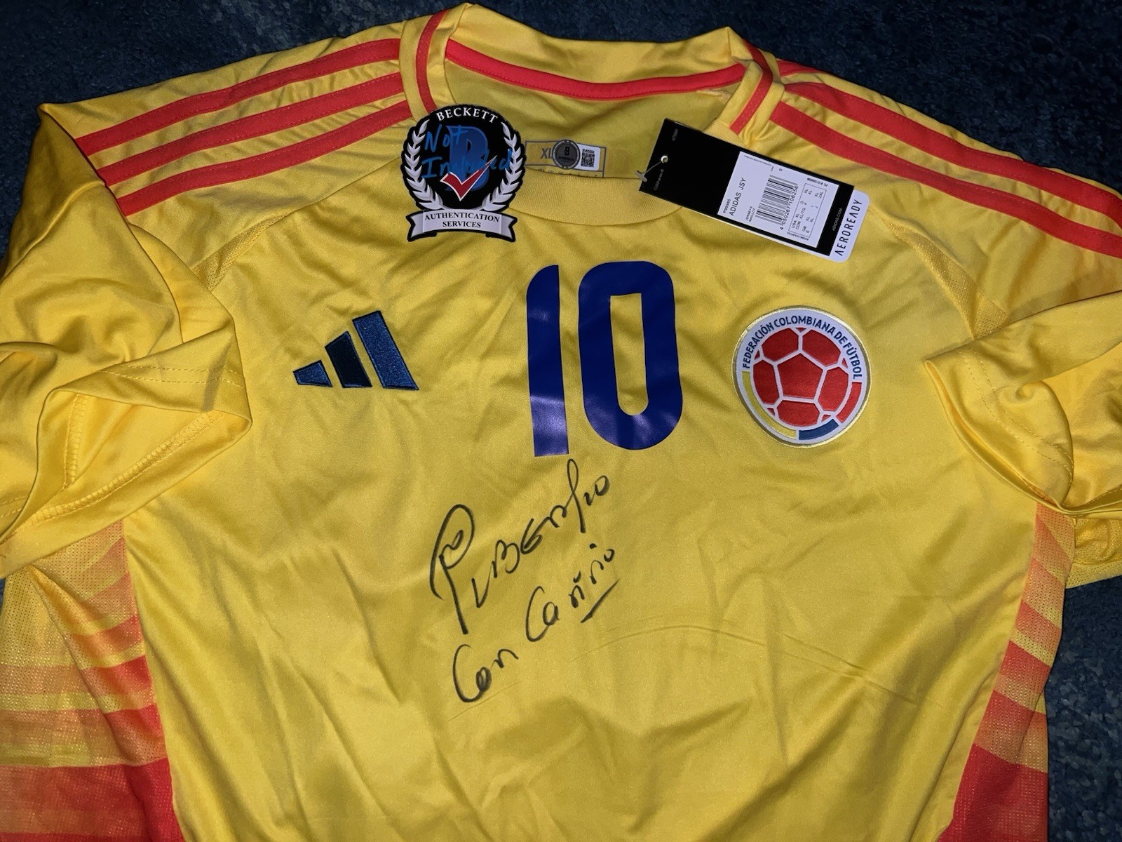 Pibe Carlos Valderrama Signed Columbia Soccer Jersey Legend Beckett