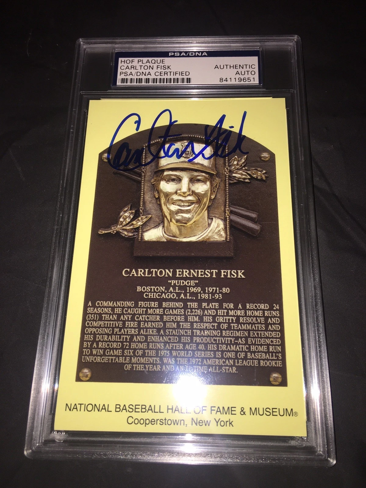 Carlton Fisk Signed Official Baseball HOF Plaque Postcard PSA/DNA Slab Sox #2