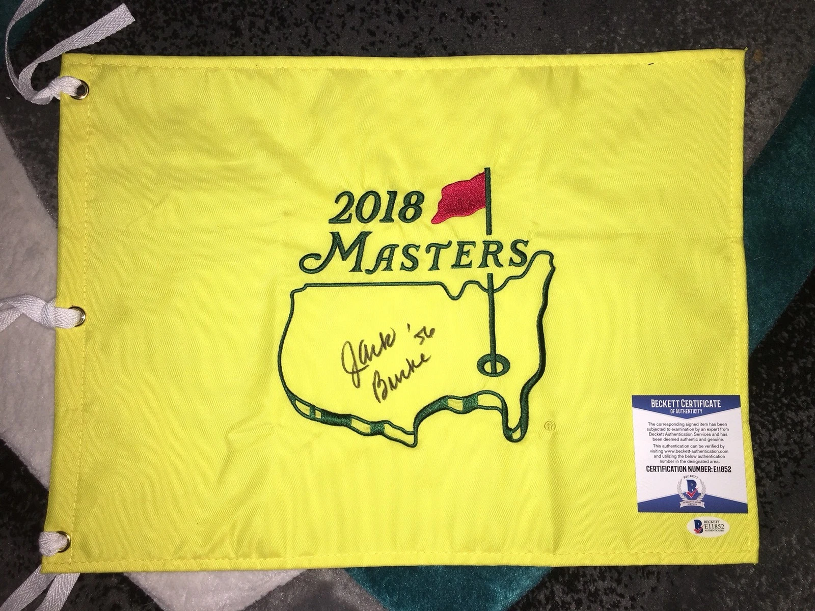 Jack Burke Signed Official Masters Flag 1956 Masters Champion Beckett
