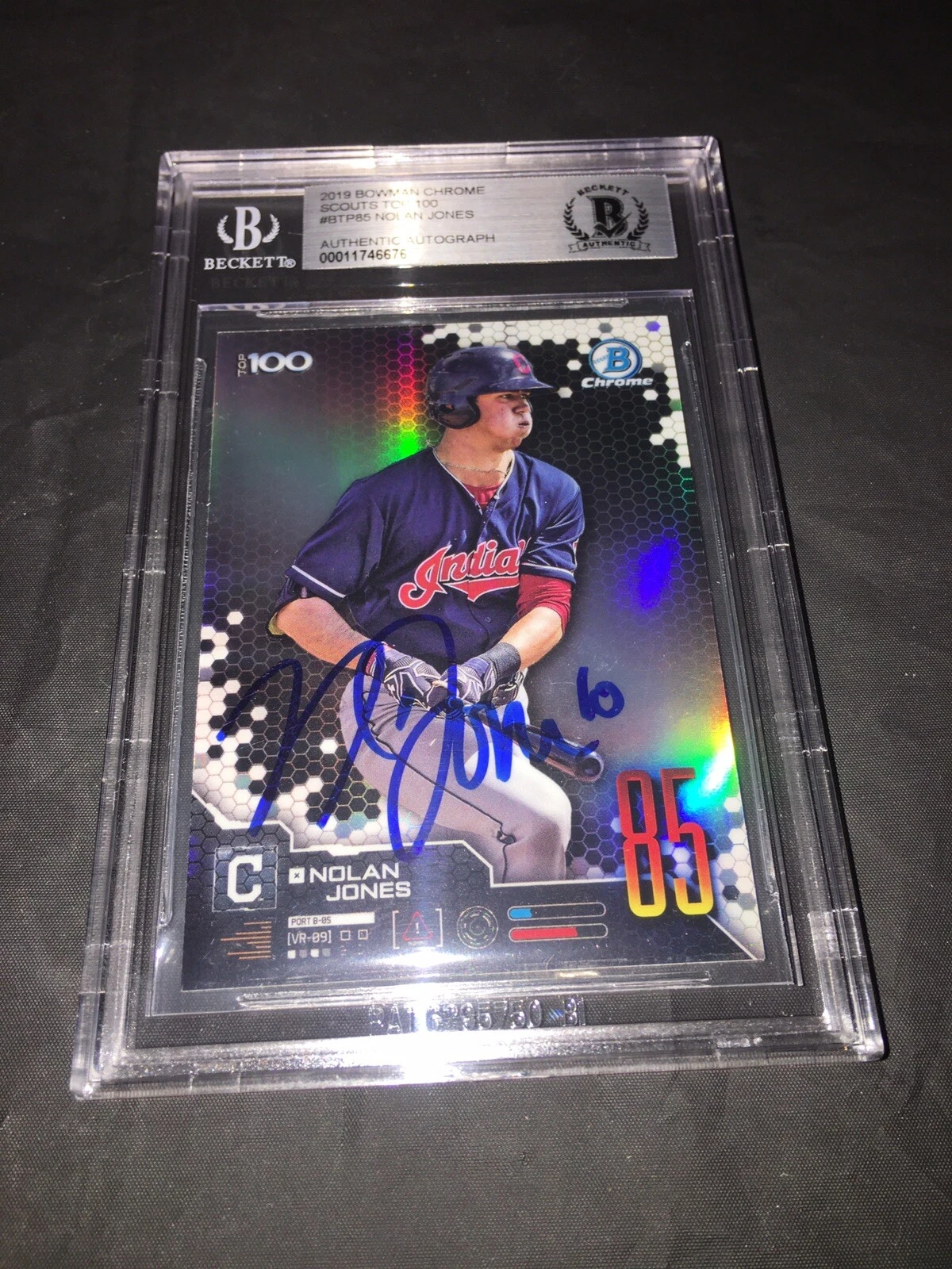 Nolan Jones Signed 2019 Bowman Chrome Baseball Card Indians Beckett Slab