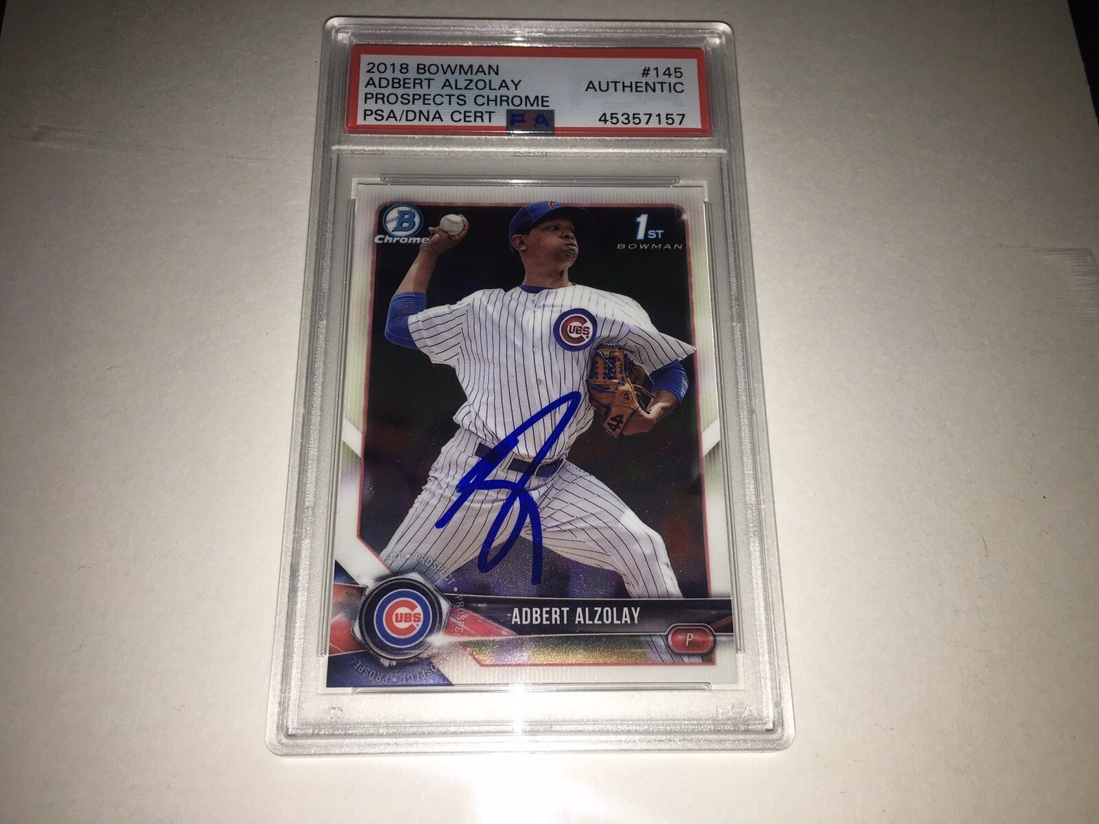 Adbert Azolay Signed 2018 Bowman #145 Baseball Card Chicago Cubs PSA/DNA Slab
