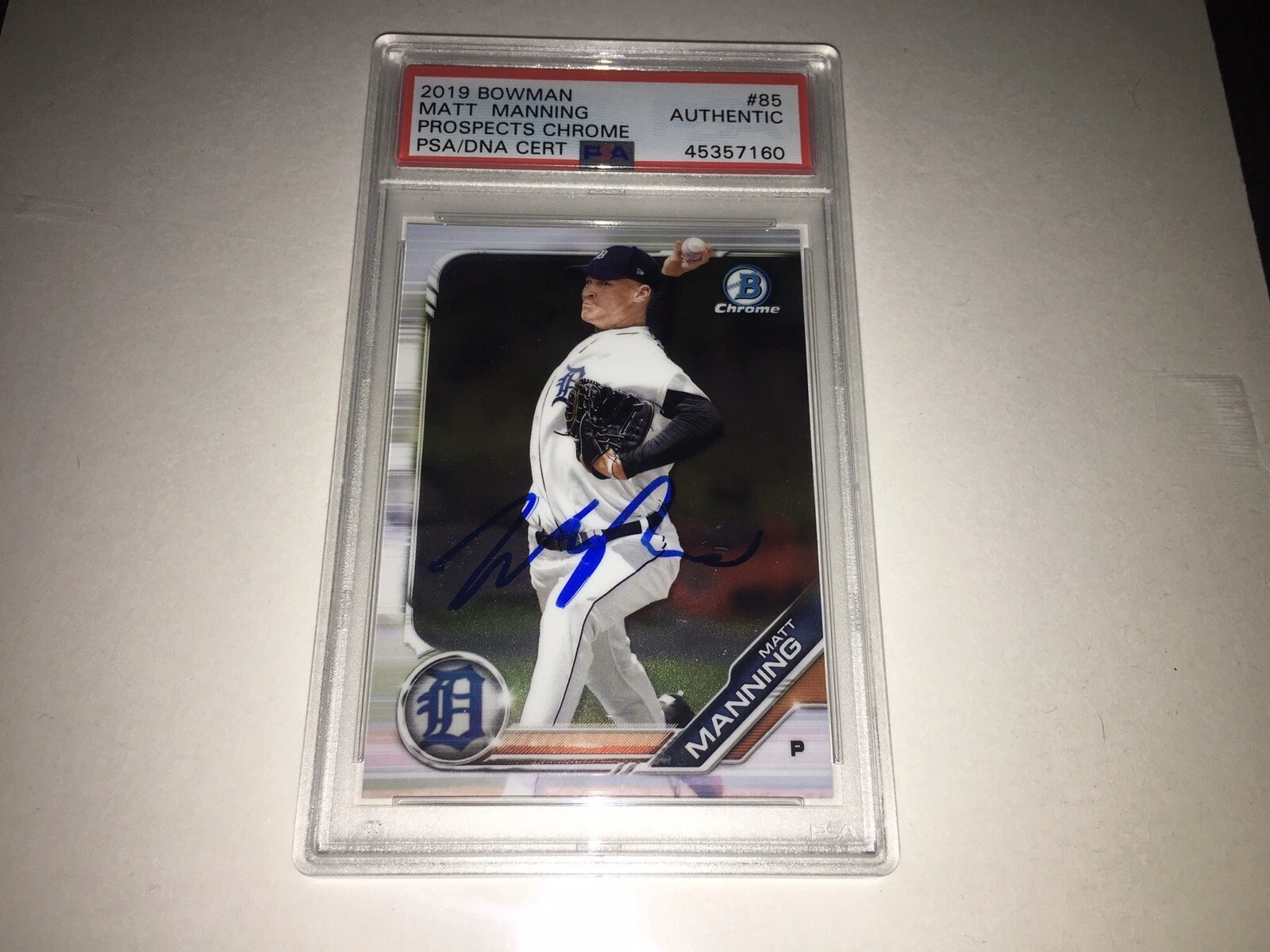 Matt Manning Signed 2019 Bowman #85 Baseball Card Detroit Tigers PSA/DNA Slab