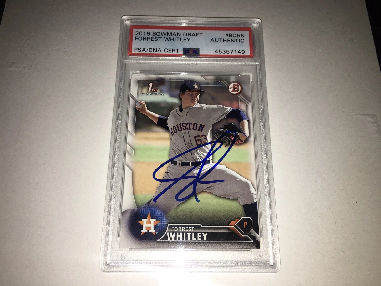 Forrest Whitley Signed 2016 Bowman #BD55 Baseball Card Astros PSA/DNA Slab #2
