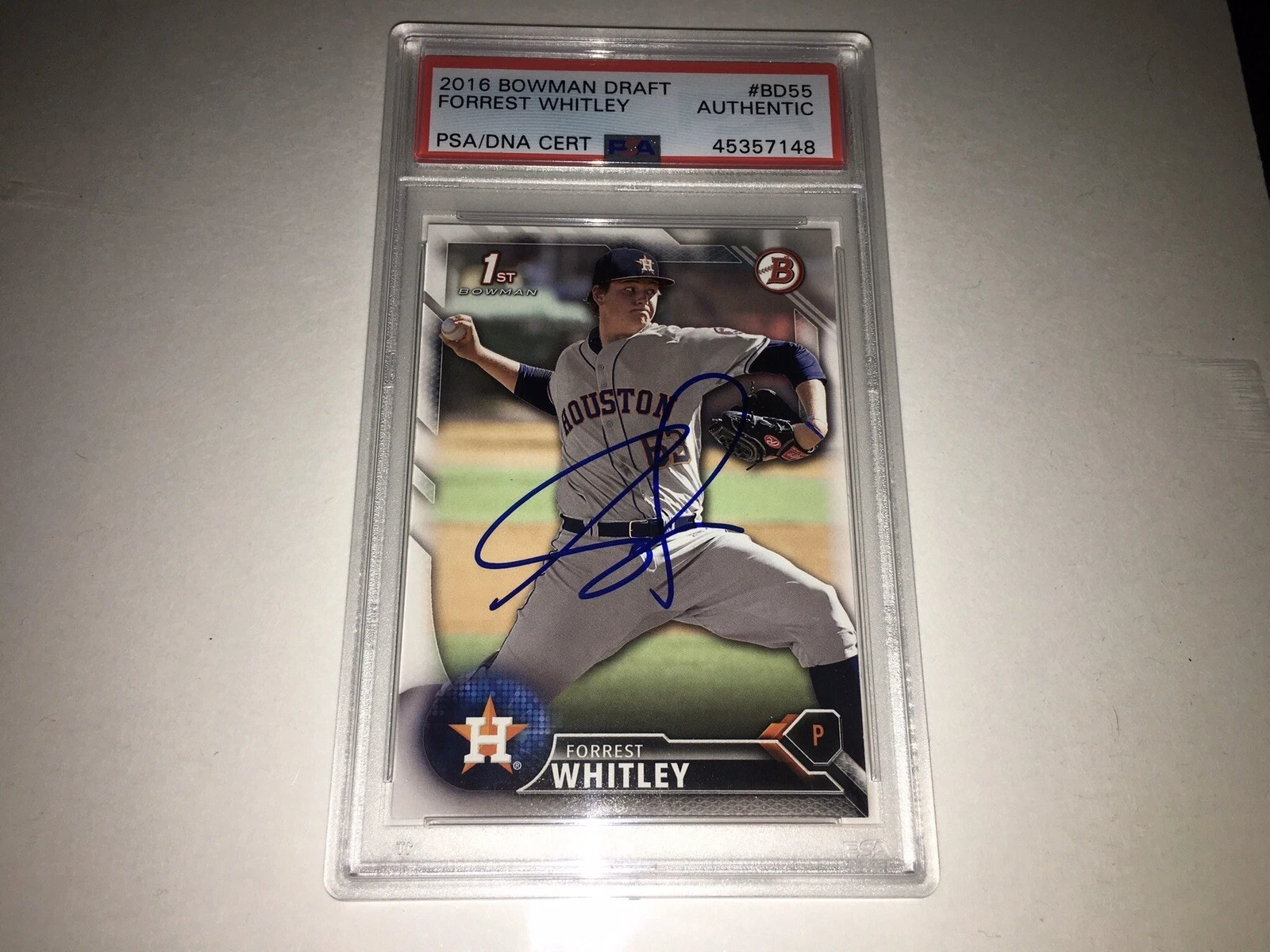 Forrest Whitley Signed 2016 Bowman #BD55  Baseball Card Astros PSA/DNA Slab #3