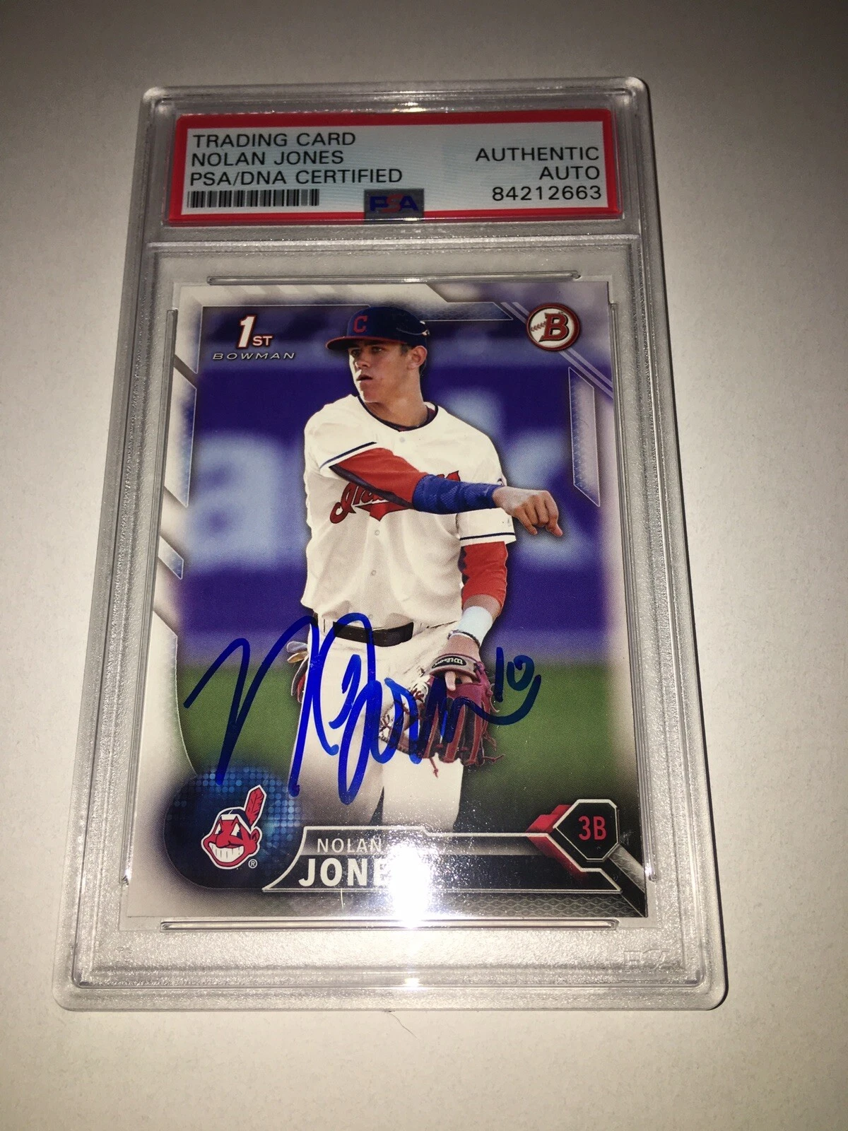 Nolan Jones Signed 1st Bowman Baseball Card Cleveland Indians PSA/DNA Slab