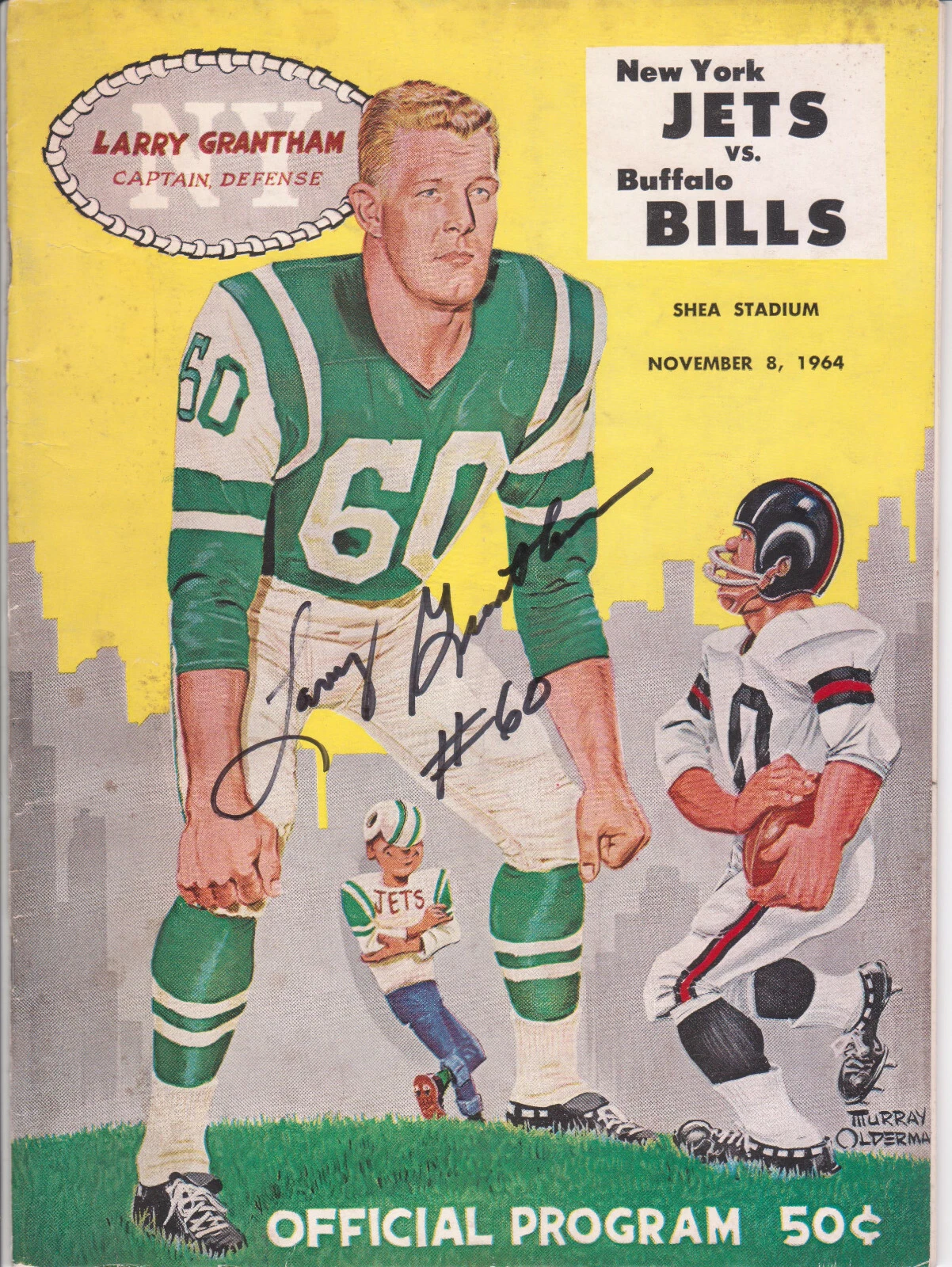 Larry Grantham SIGNED NY Jets 11/8 1964 Bills Program Super Bowl Champion K9 COA