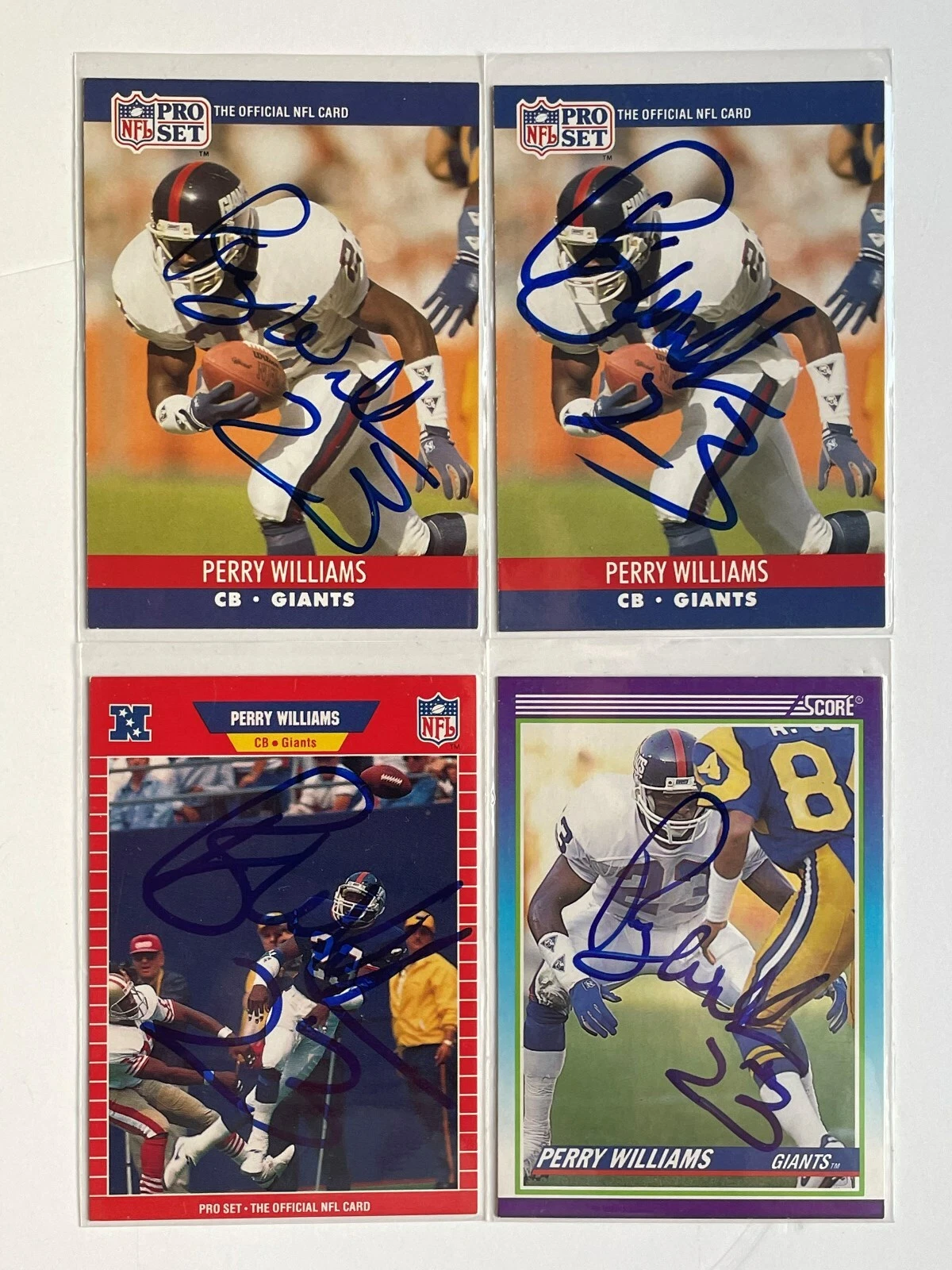 4x Perry Williams SIGNED Autographed NY Giants Card lot of 4 - Pro Set Score