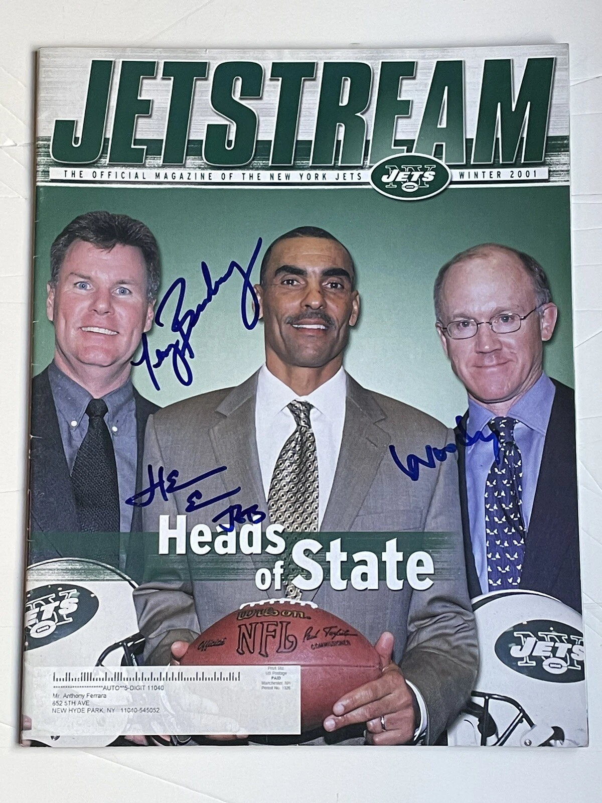 Woody Johnson Herm Edwards Terry Bradway Signed Auto Jets Mag Jetstream 2001