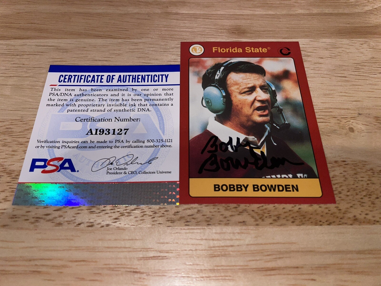 BOBBY BOWDEN SIGNED TRADING CARD FLORIDA STATE SEMINOLES PSA/DNA #2 COLLECTIBLE MEMORABILIA
