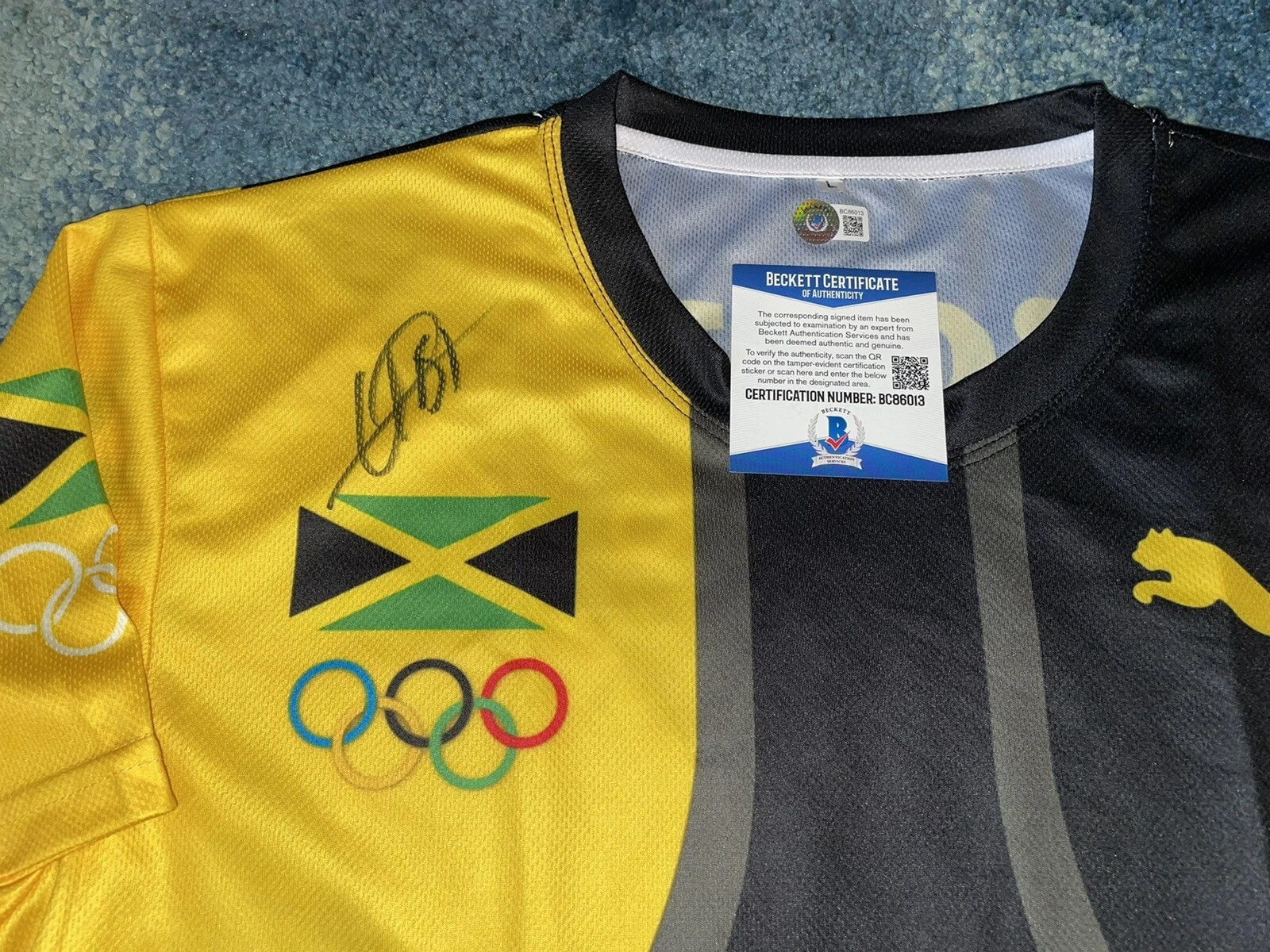 Usain Bolt Signed Puma Rio Olympics Jersey Gold Medal Fastest Jamaica Beckett #8
