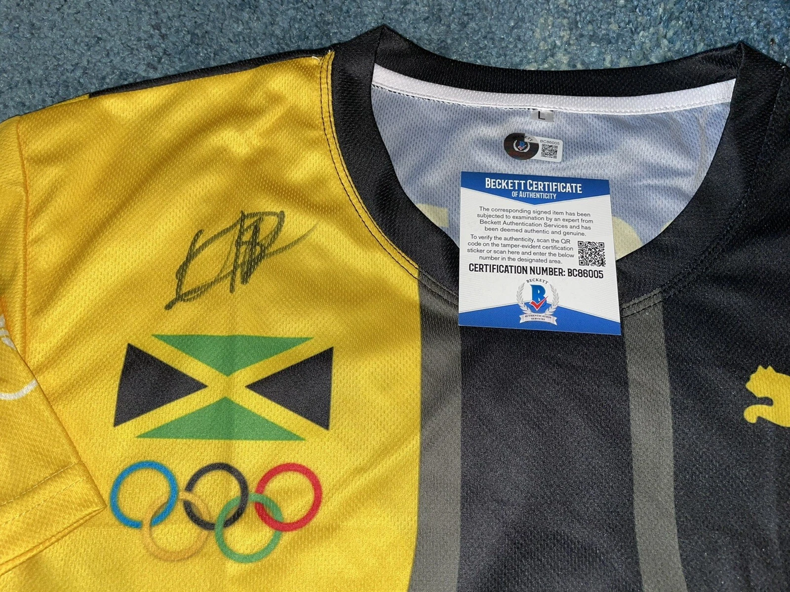 Usain Bolt Signed Puma Rio Olympics Jersey Gold Medal 8x Jamaica Beckett #16
