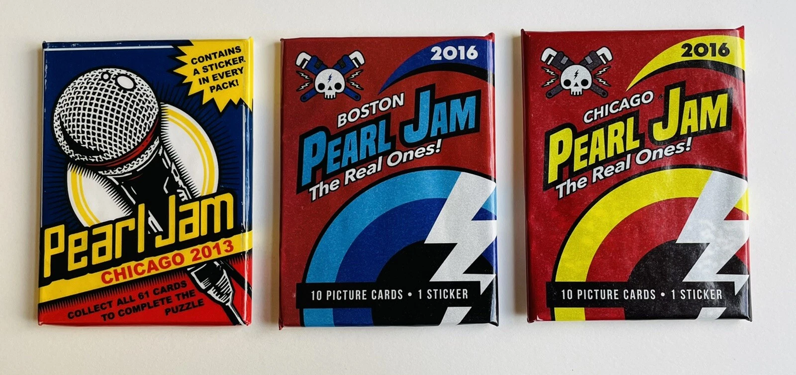 Lot of 3 NEVER OPENED SEALED Pearl Jam Card Pack Chicago Boston 2013 2016 Vedder