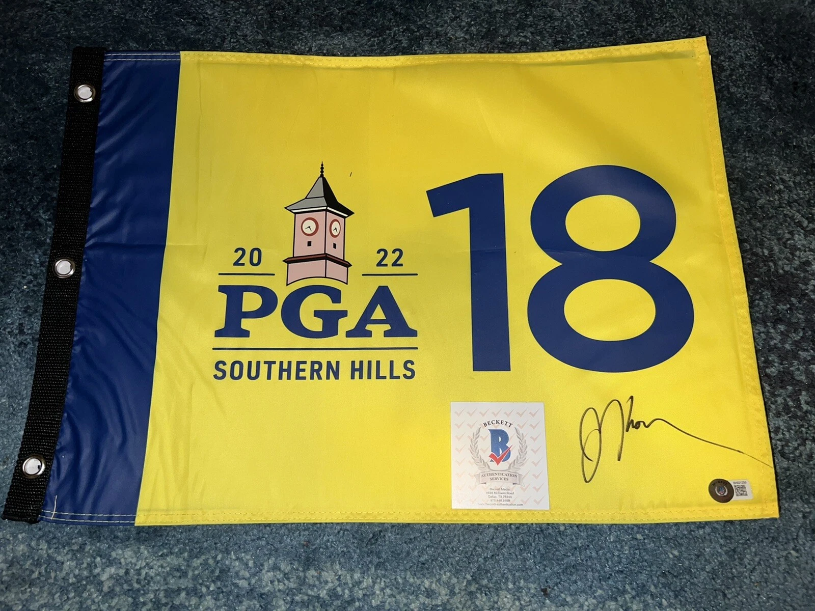 Justin Thomas Signed Official 2022 PGA Championship Flag Southern Hills Beckett