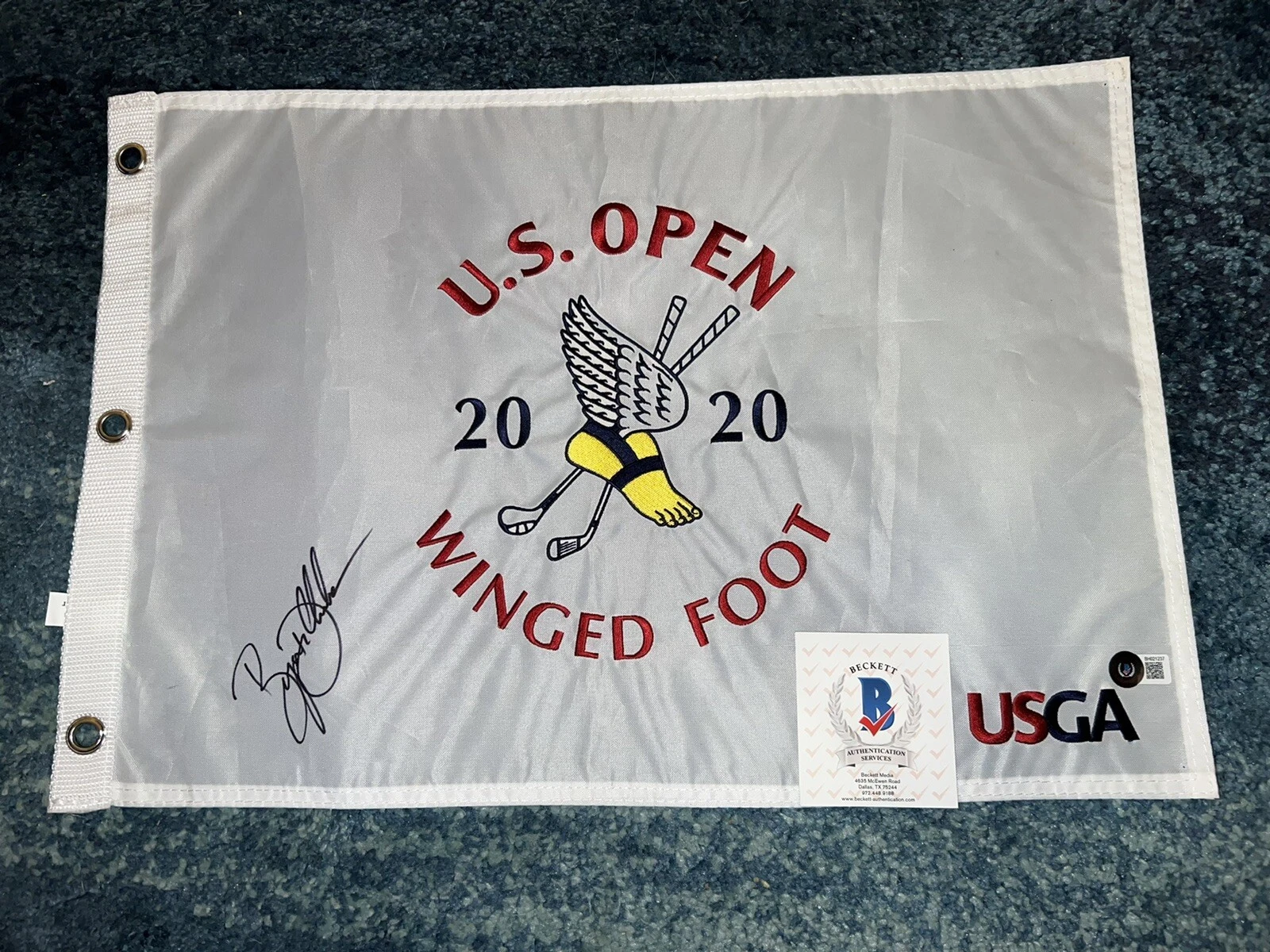 Bryson DeChambeau Signed Official 2020 US Open Flag Winged Foot Beckett