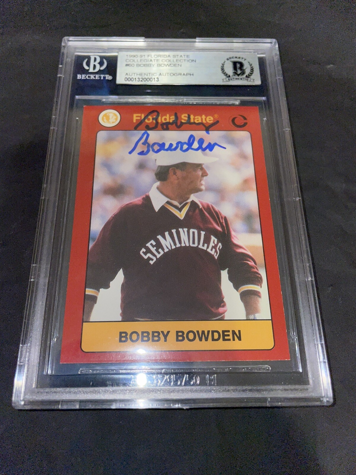 BOBBY BOWDEN SIGNED 1990-1991 FSU COLLEGIATE COLLECTION BECKETT SLAB COLLECTIBLE MEMORABILIA