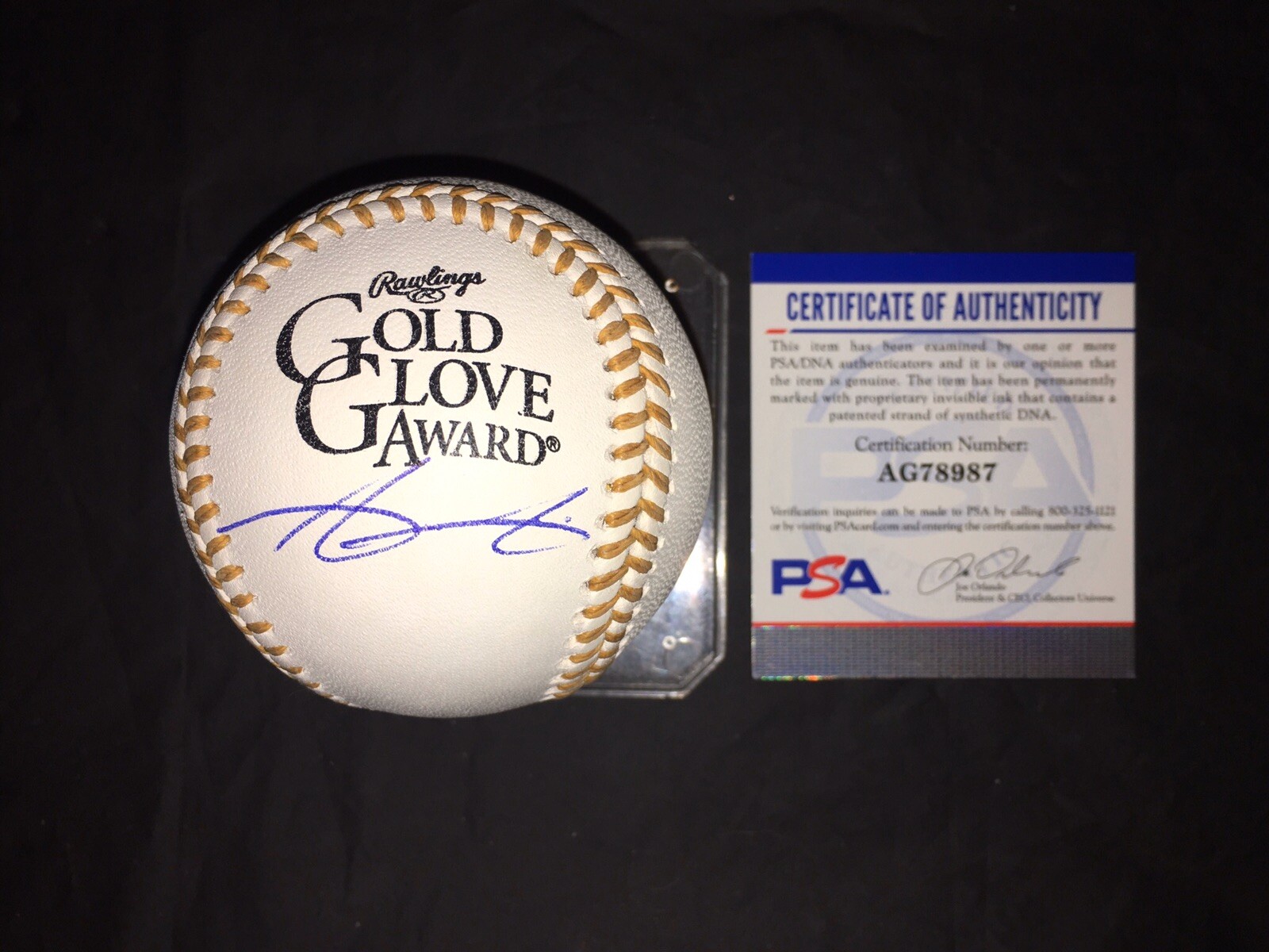Aristides Aquino Signed Official Gold Glove Baseball Cincinnati Reds PSA/DNA