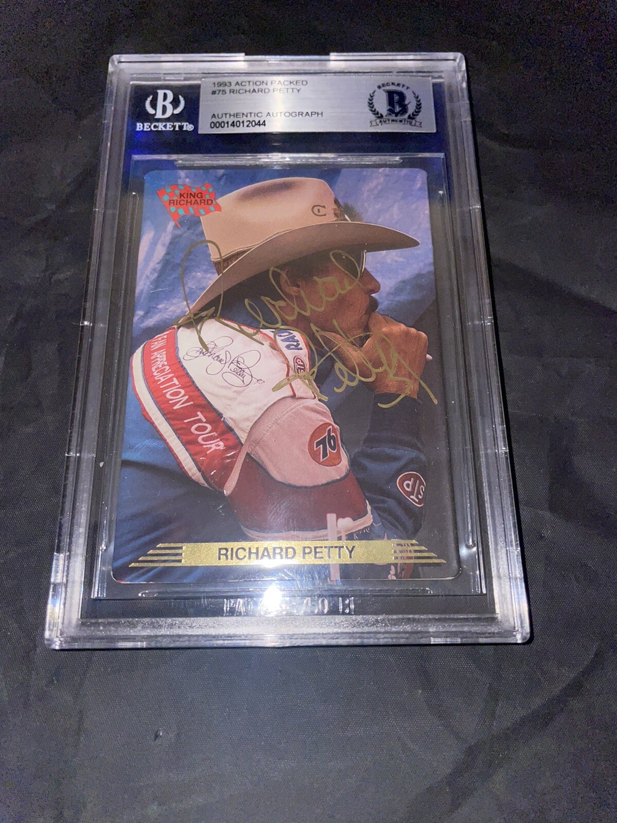 Richard Petty Signed 1993 Action Packed #75 NASCAR Beckett Slab