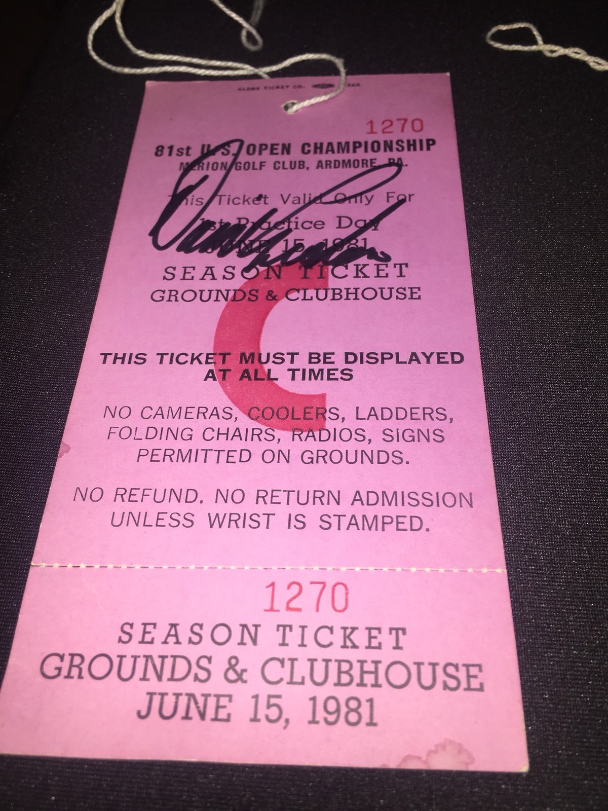 David Graham Signed Official 1981 Official US Open Ticket Winner COA #4