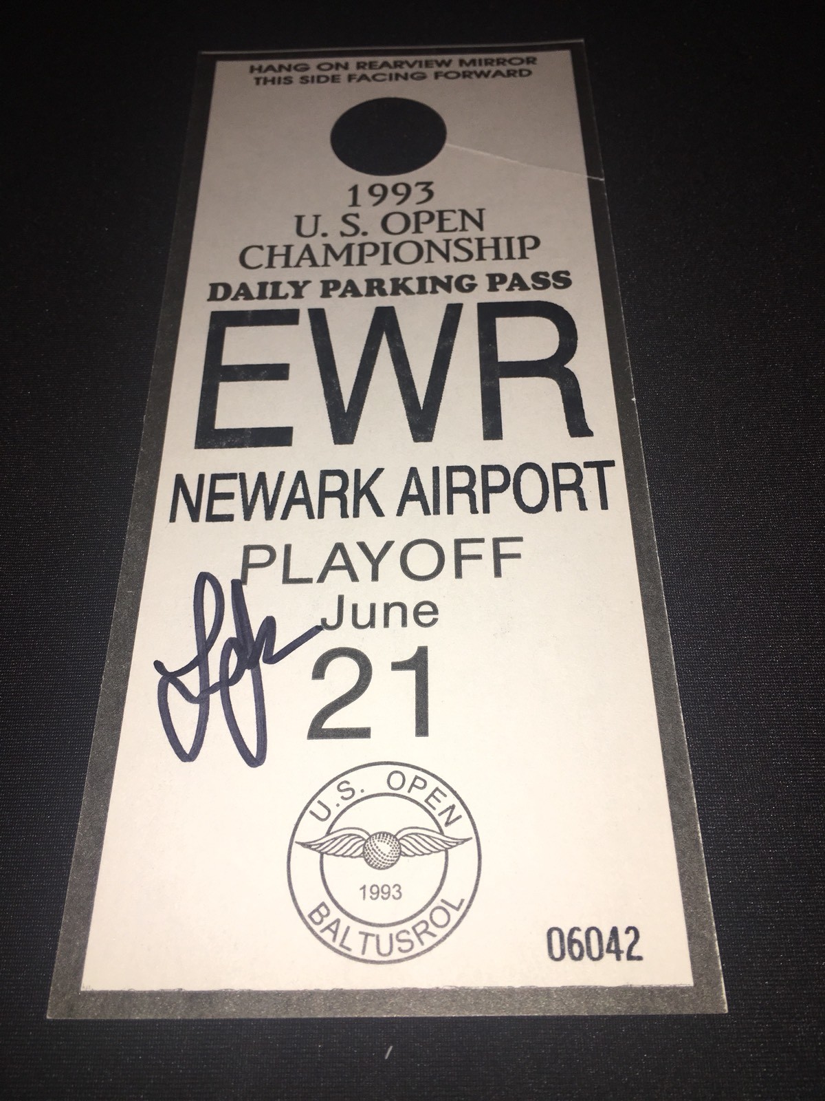 Lee Janzen Signed Official 1993 Official US Open Parking Pass Winner COA #3