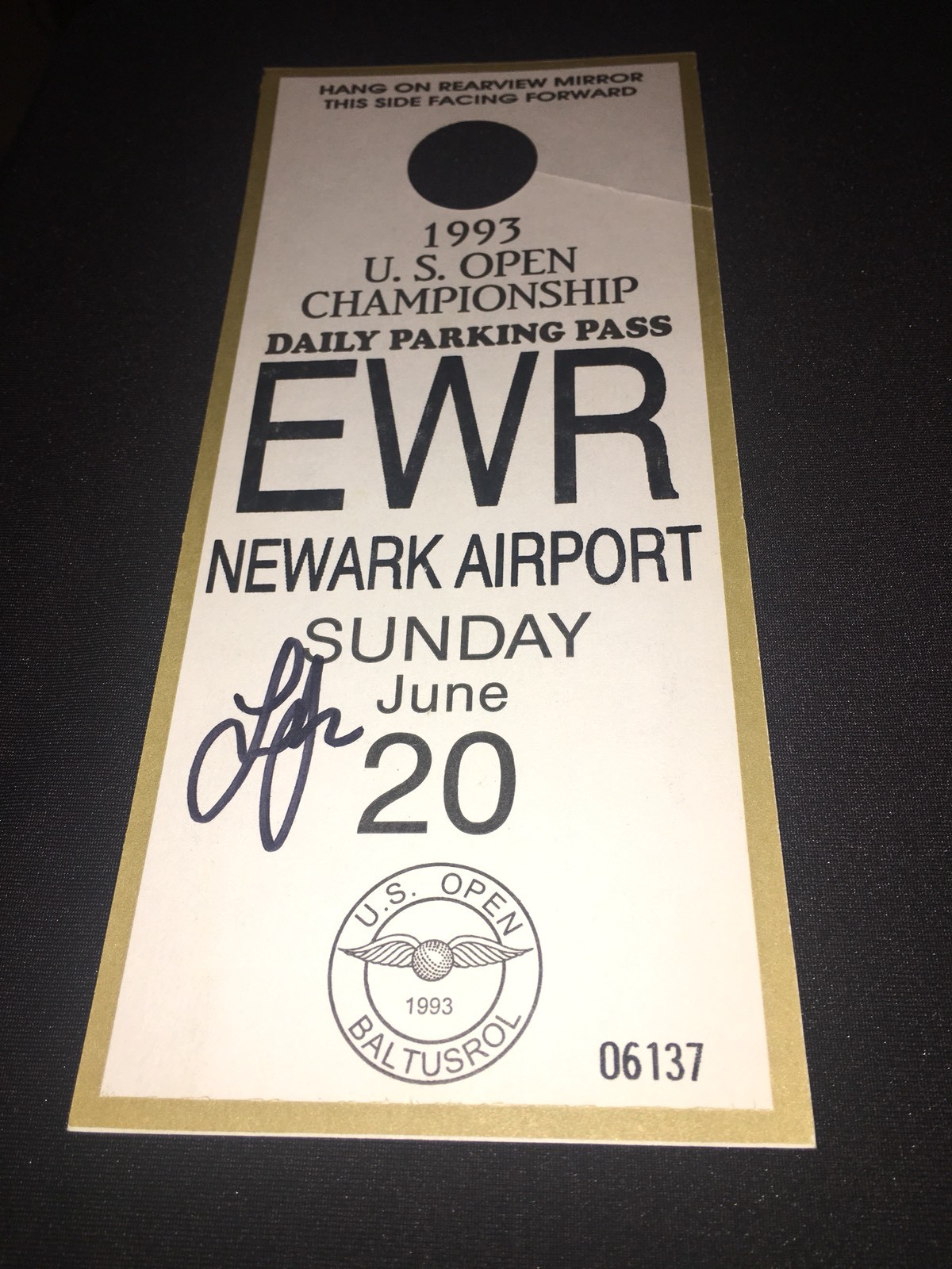 Lee Janzen Signed Official 1993 Official US Open Parking Pass Winner COA #4