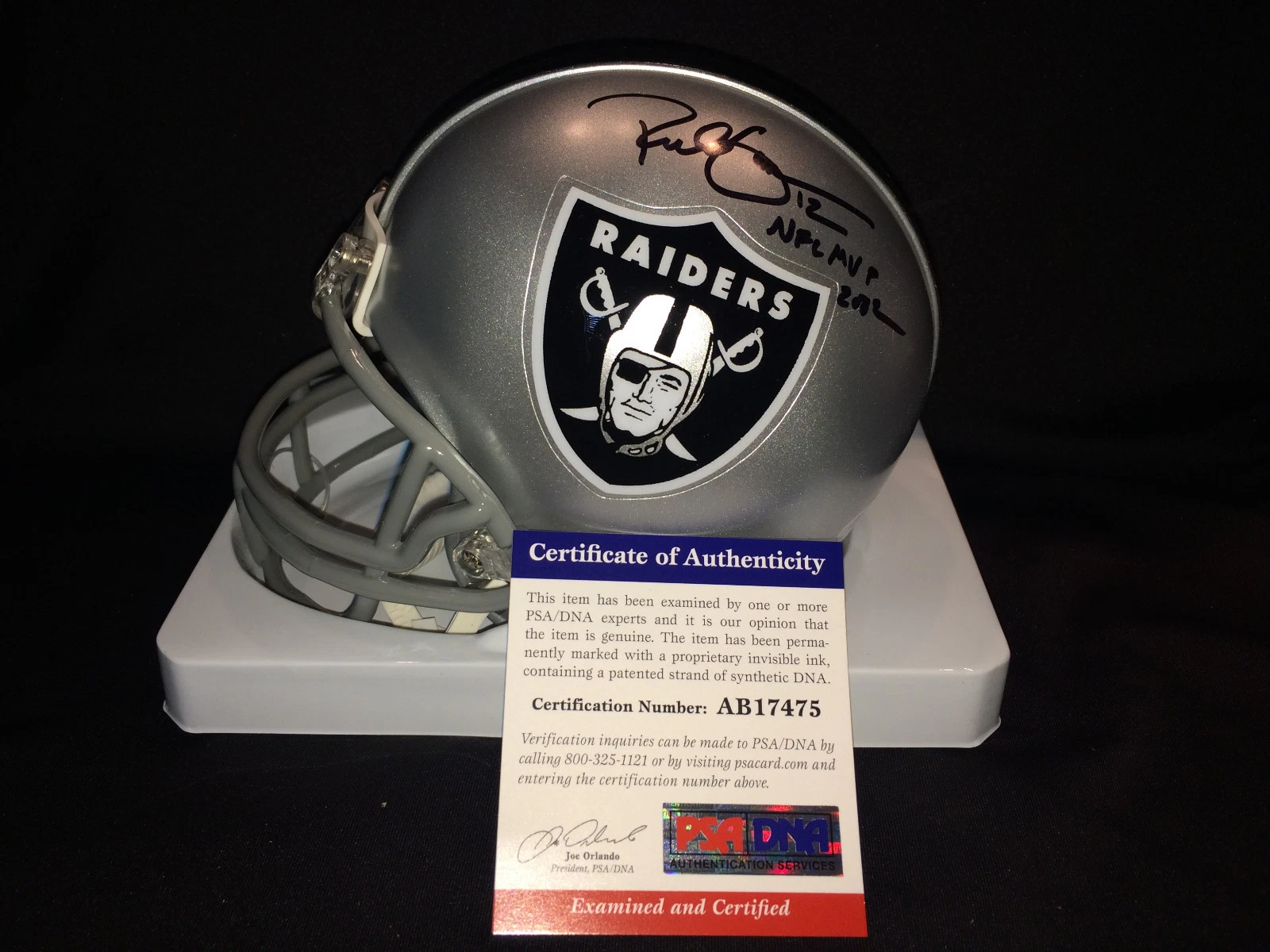 Rich Gannon Signed/Auto Official Oakland Raiders Mini Helmet 2002 NFL MVP QB PSA