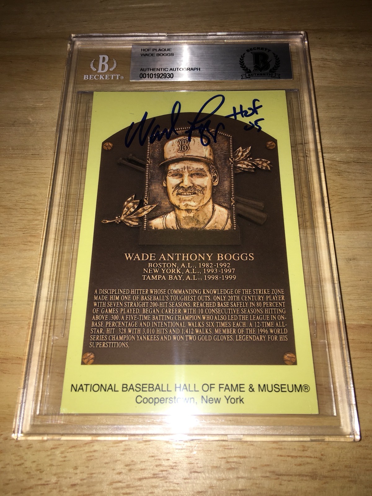 Wade Boggs Signed Official Baseball HOF Plaque Beckett Slab Yankees Rays