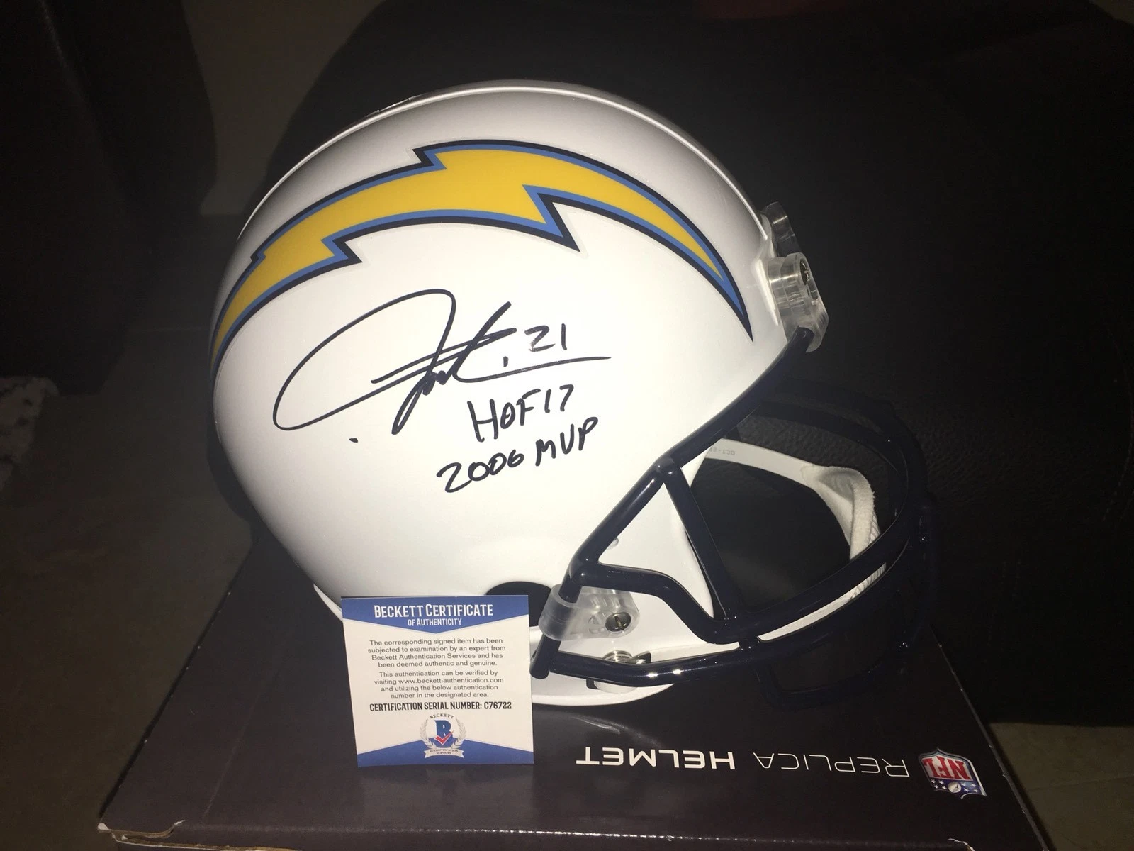 Ladanian Tomlinson Signed Official San Diego Chargers Full Size Replica Helmet