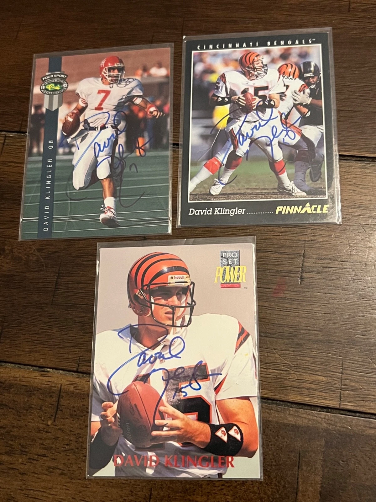 3x David Klingler SIGNED Autographed Houston Bengals Rookie RC Card lot of 3