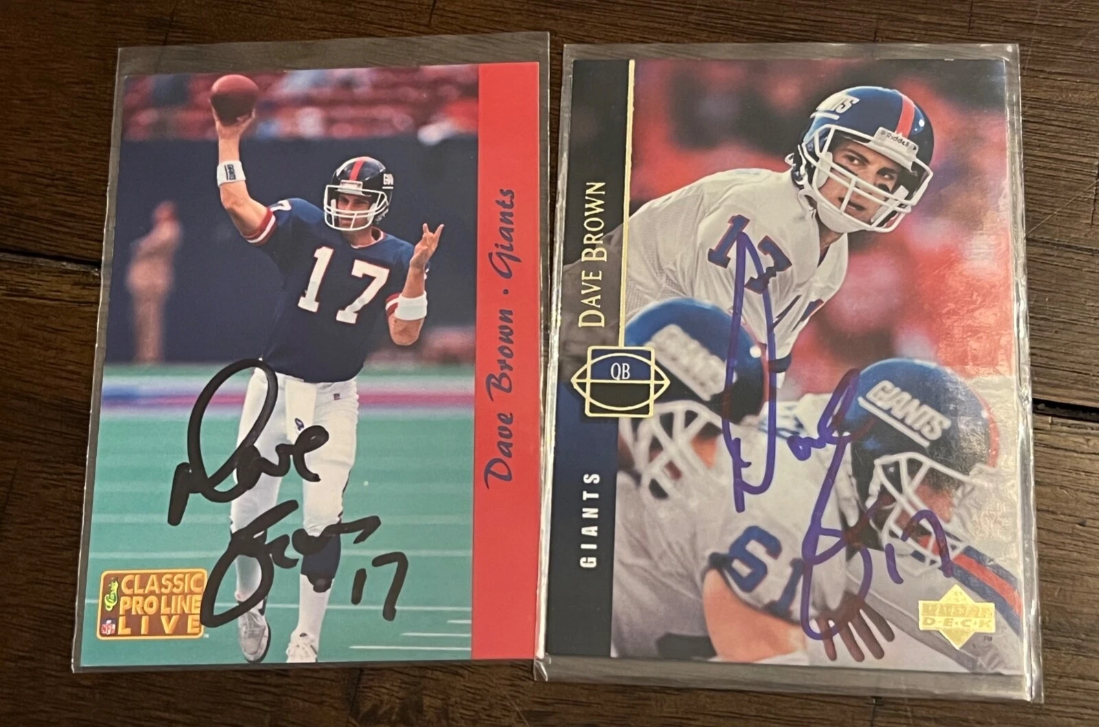 2x Dave Brown SIGNED Autographed NY Giants Duke Rookie RC Card lot