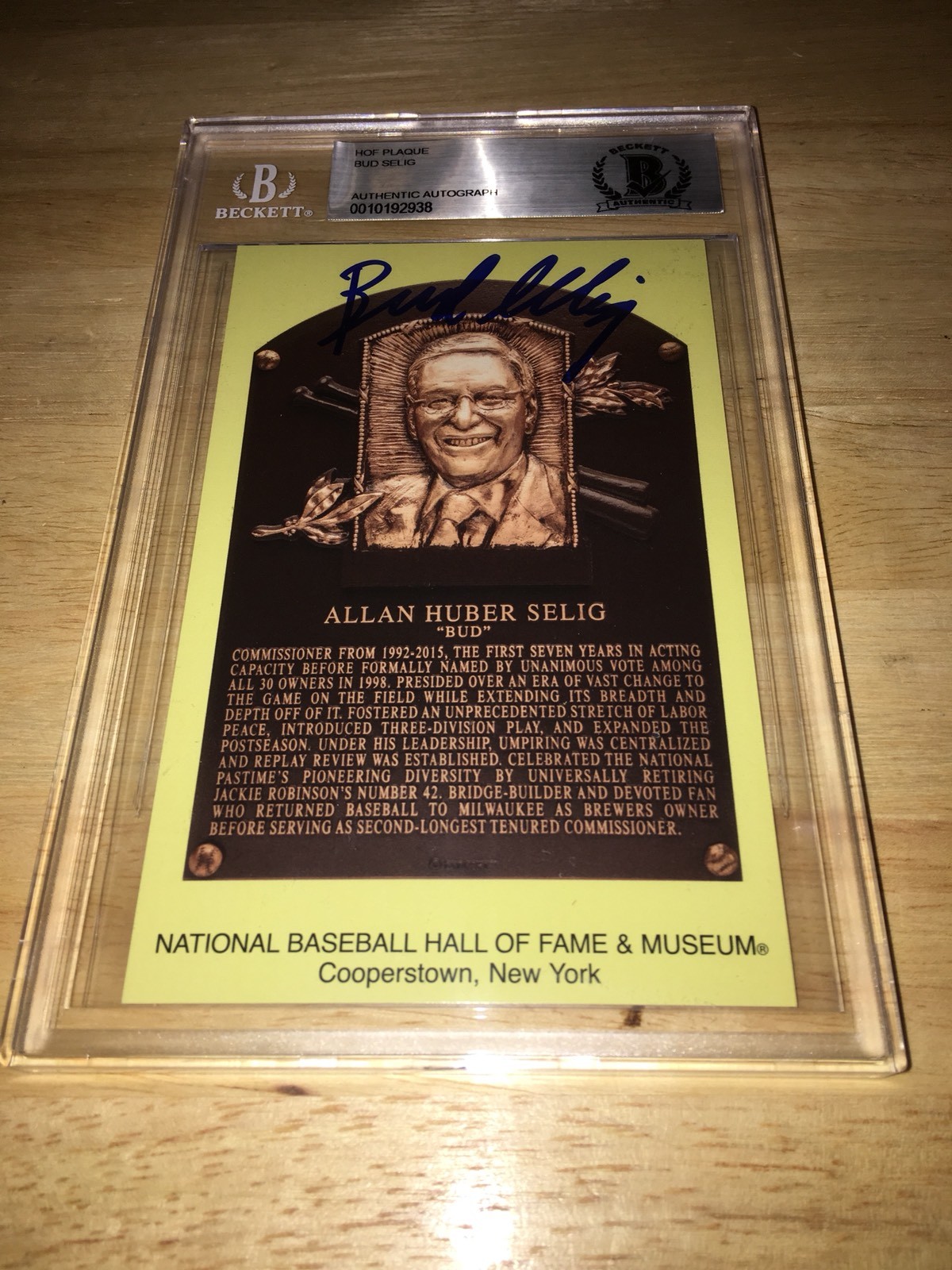 Bud Selig Signed Official Baseball HOF Plaque Beckett Slab Commissioner