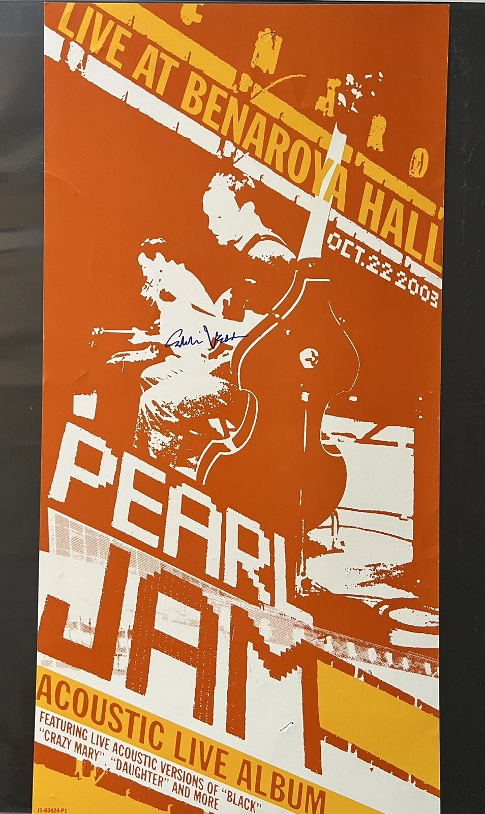 Eddie Vedder Pearl Jam SIGNED Autographed Benaroya Hall 12x24 Flat W Proof COA