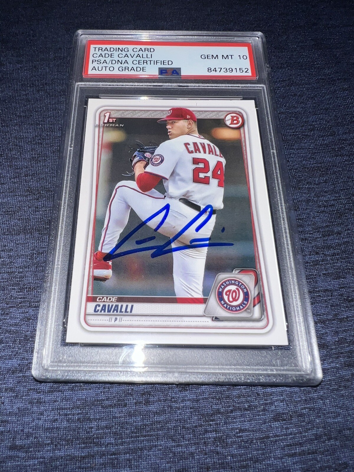Cade Cavalli Signed 2020 1st Bowman Trading Card Topps Nationals PSA/DNA Gem 10