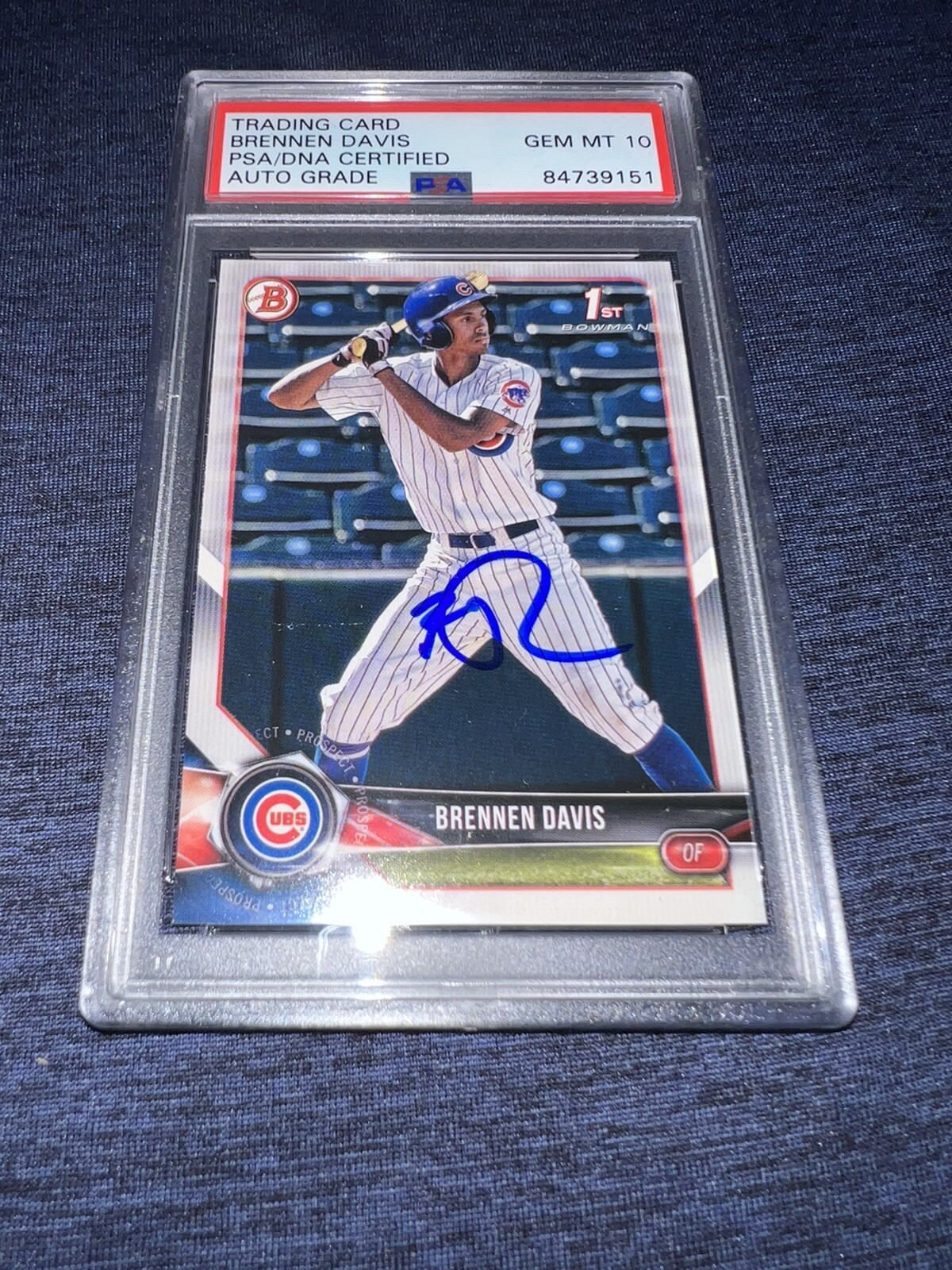 Brennen Davis Signed 2018 1st Bowman Trading Card Topps Cubs PSA/DNA Gem 10