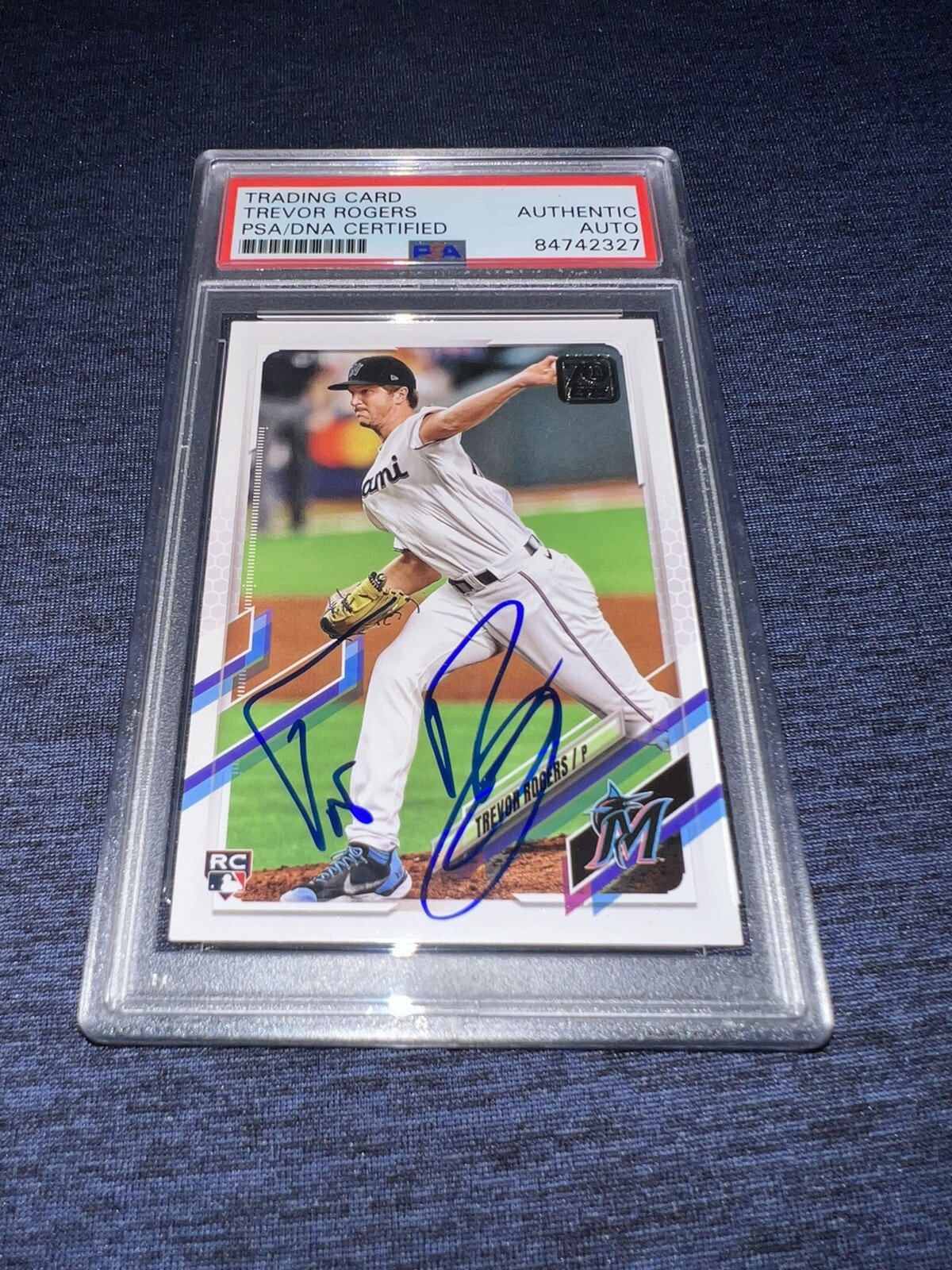 Trevor Rogers Signed 2021 Topps Rookie Trading Card Miami Marlins RC PSA/DNA