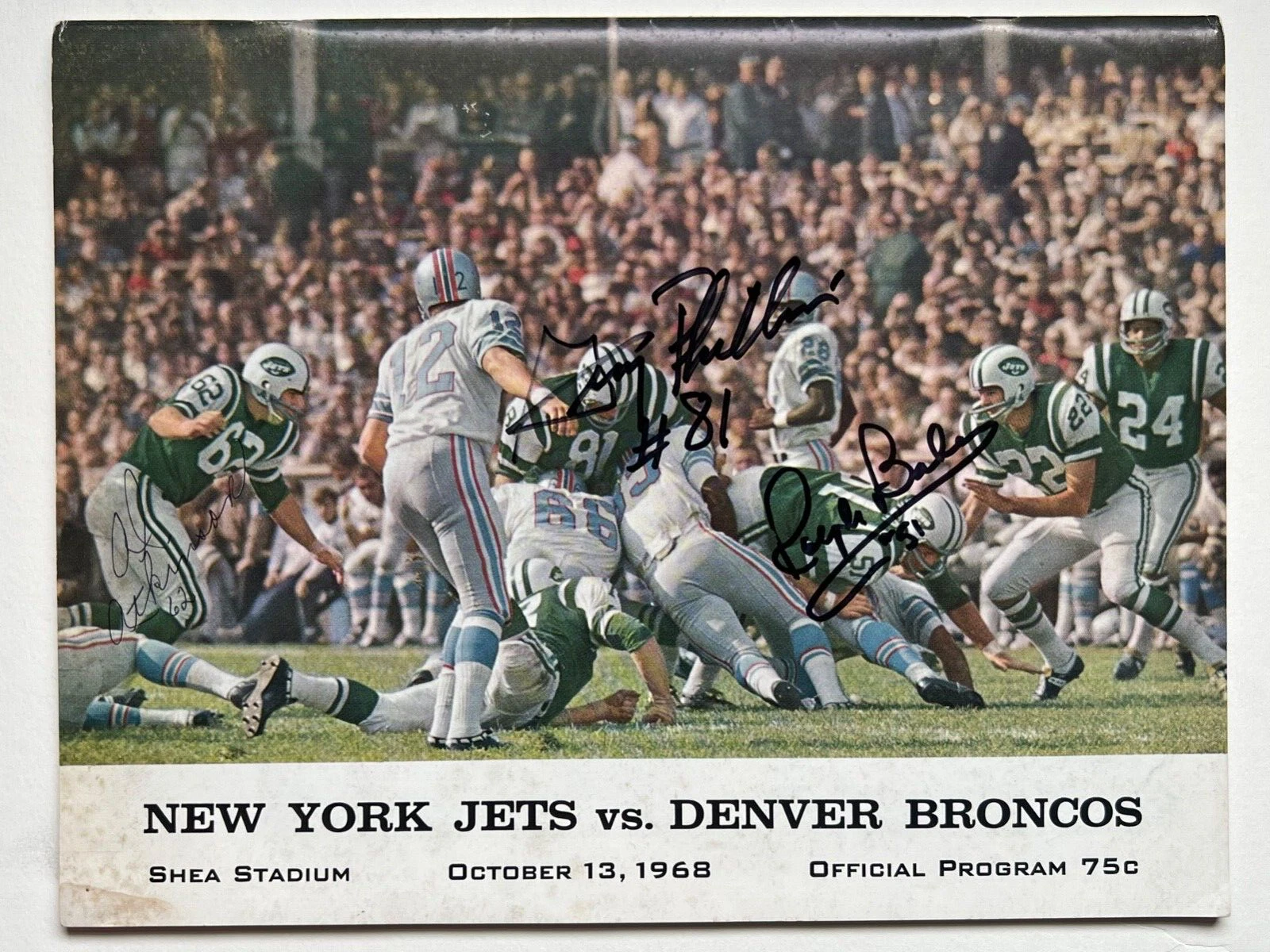 Jets Oct 13th 1968 Program Broncos SIGNED Gerry Philbin Ralph Baker Al Atkinson