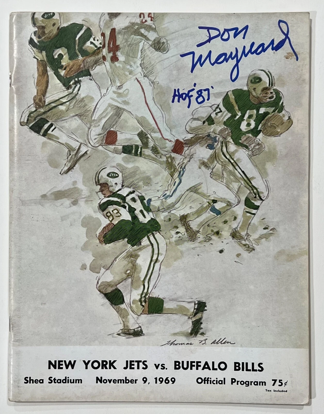 Don Maynard HOF 87 SIGNED NY Jets 11/9/1969 Bills Program with Ticket Stub