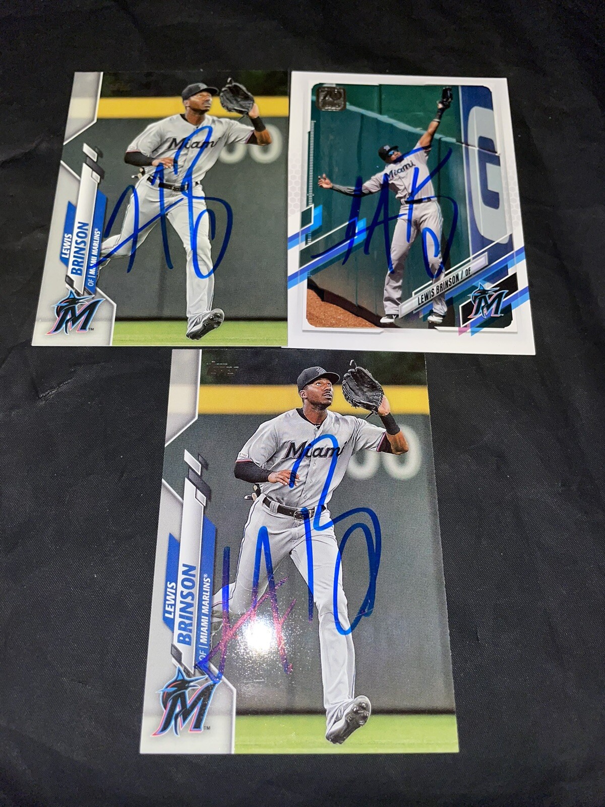 Lewis Brinson Signed Topps Lot Of 3 Trading Cards Miami Marlins
