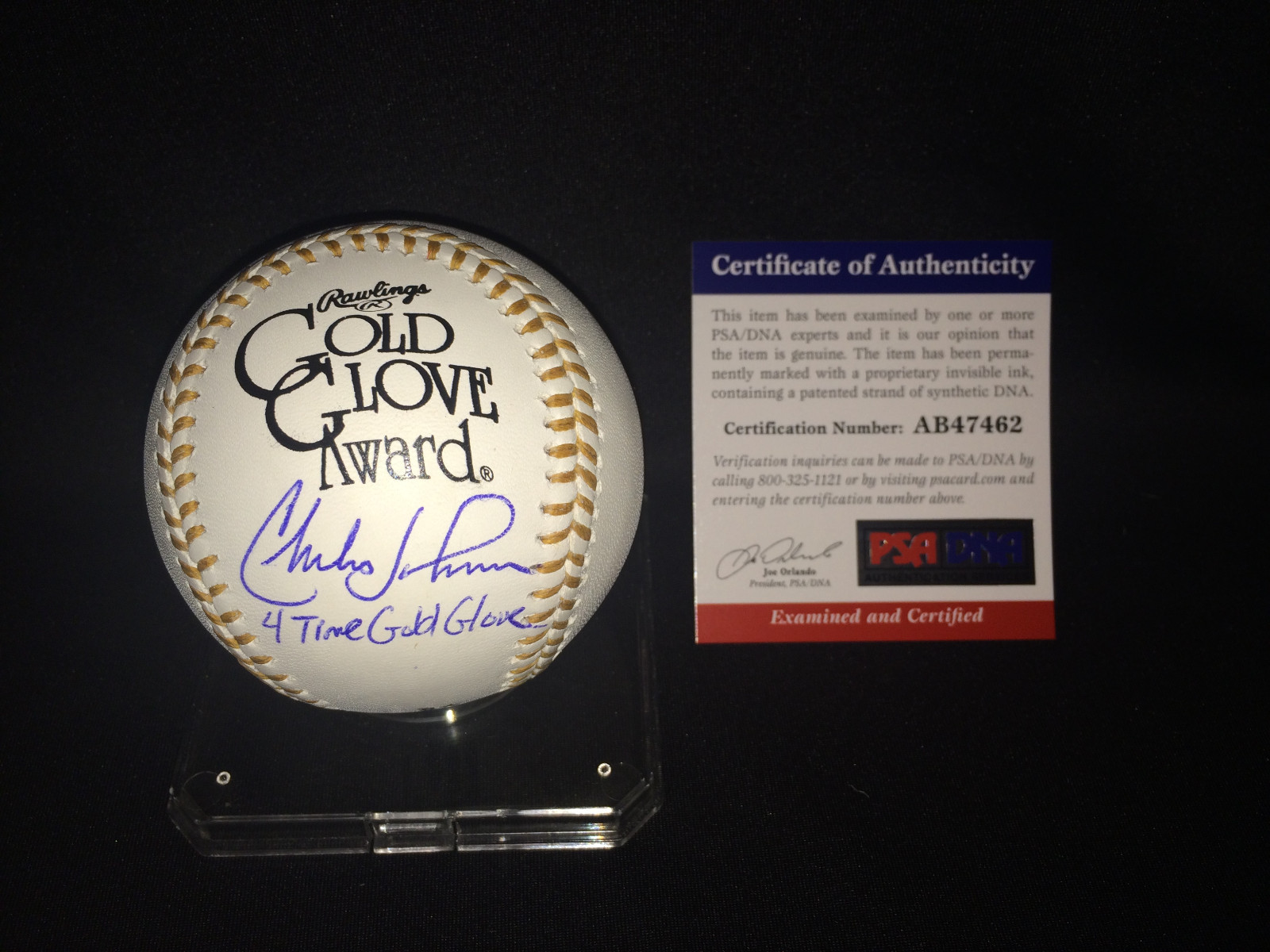 Charles Johnson Signed Official Gold Glove Baseball Florida Marlins Star PSA/DNA