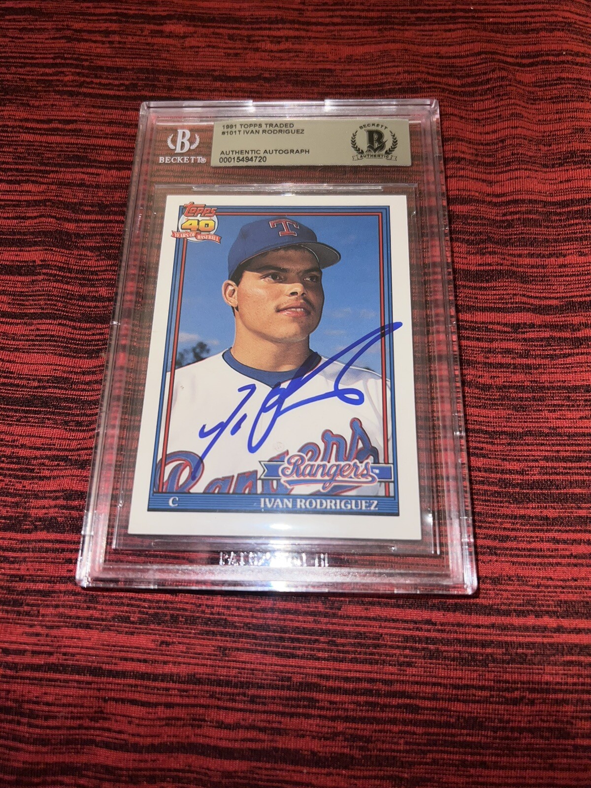 Ivan Rodriguez Signed 1991 Bowman Rookie Card Texas Rangers HOF Beckett #2