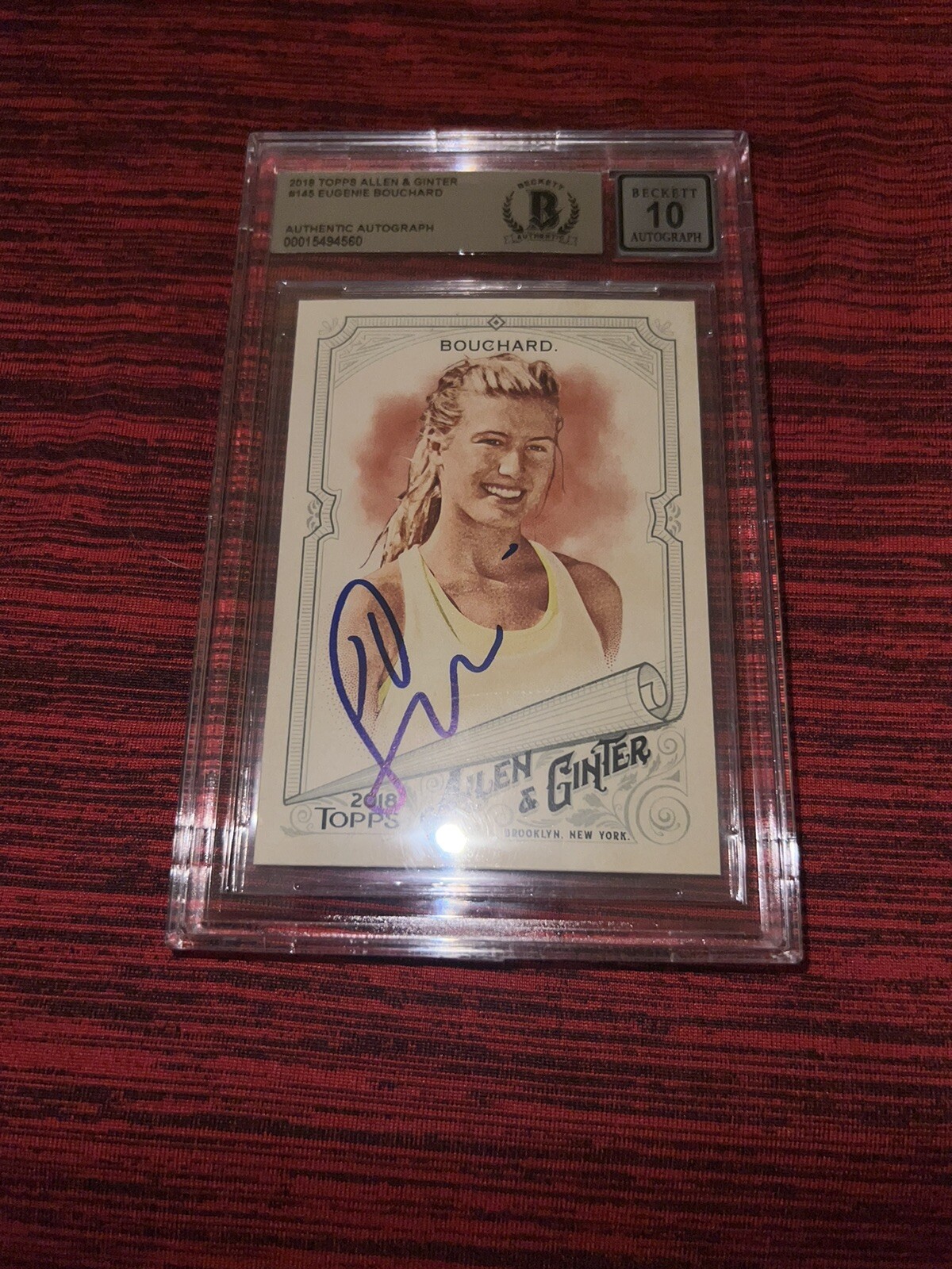 Eugenie Bouchard Signed 2018 Topps Allen & Ginter Trading Card Beckett Gem 10 #2