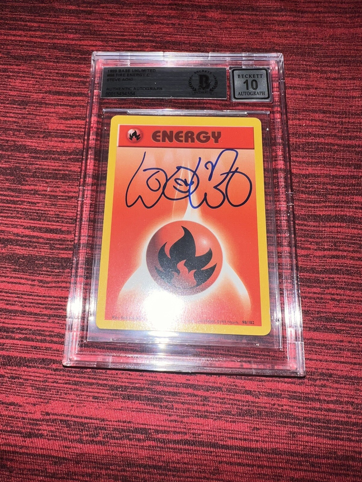 Steve Aoki Signed Official Pokemon Trading Card 99 Base Unlimited Fire Beckett