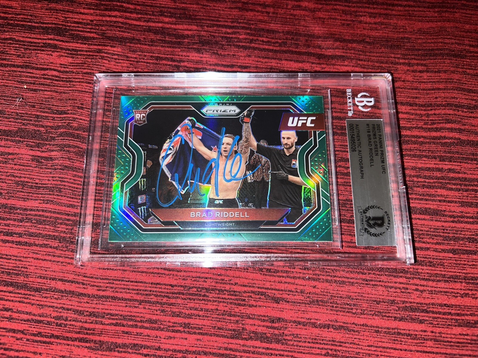Brad Riddell Signed 2022 Panini Prizm UFC Trading Card Green Champ Beckett