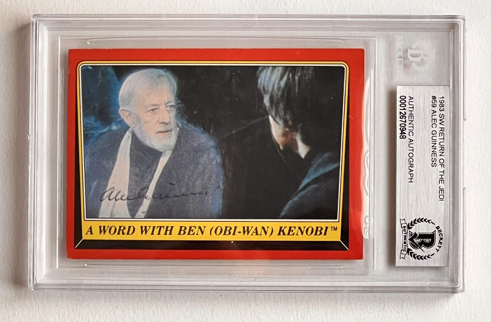 ALEC GUINNESS STAR WARS ROTJ OB1 SIGNED AUTOGRAPH TOPPS JEDI CARD BECKETT BAS COLLECTIBLE MEMORABILIA