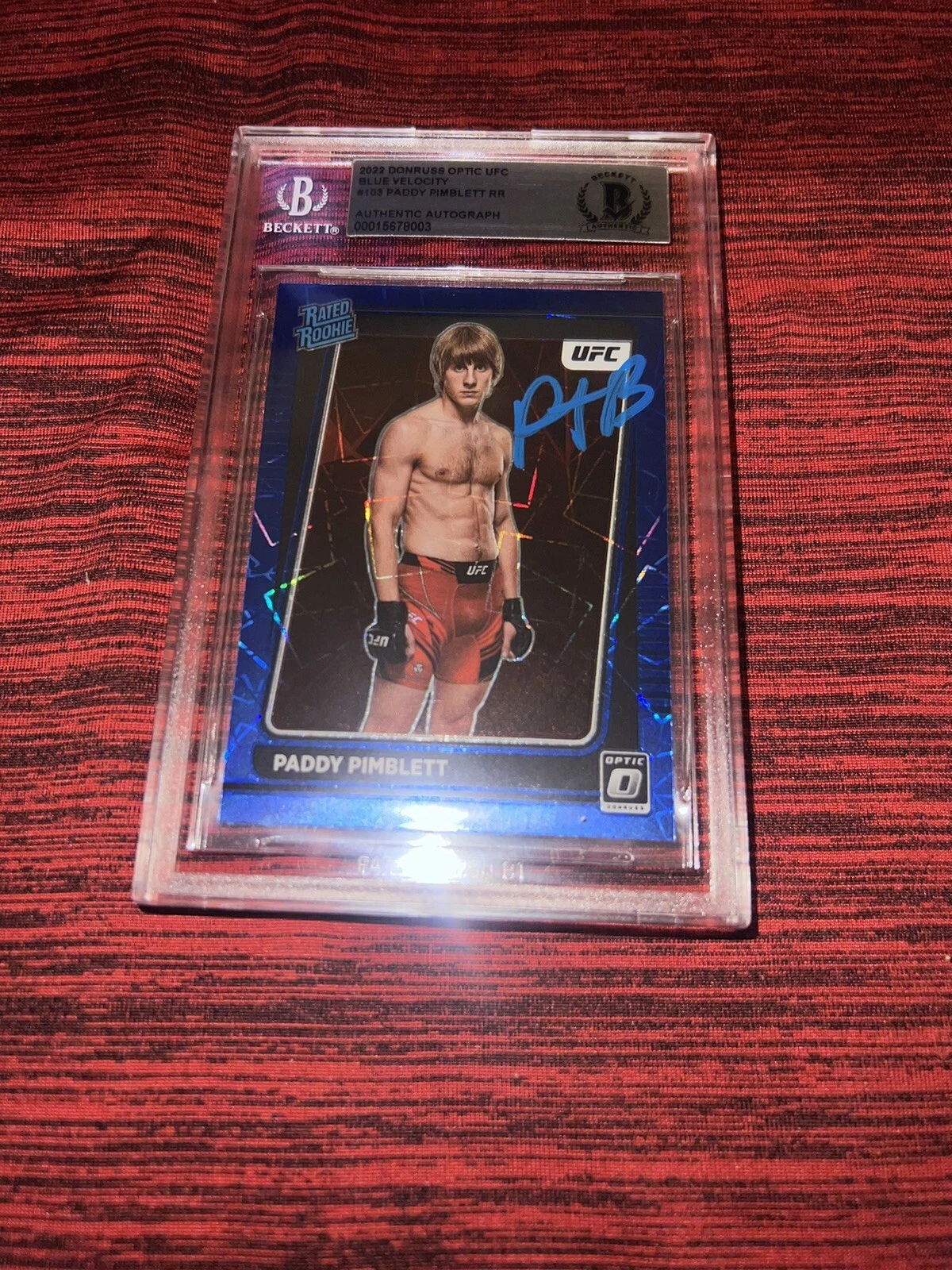 Paddy Pimblett Signed 2022 Donruss Optic UFC Blue Velo Trading Card RR Beckett